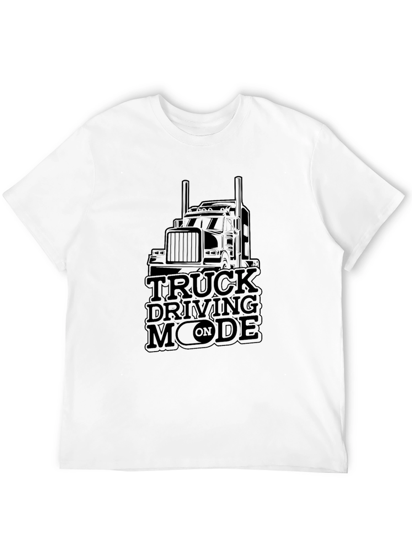 Truck Driving Mode On T-Shirt - Black Crew Neck Tee