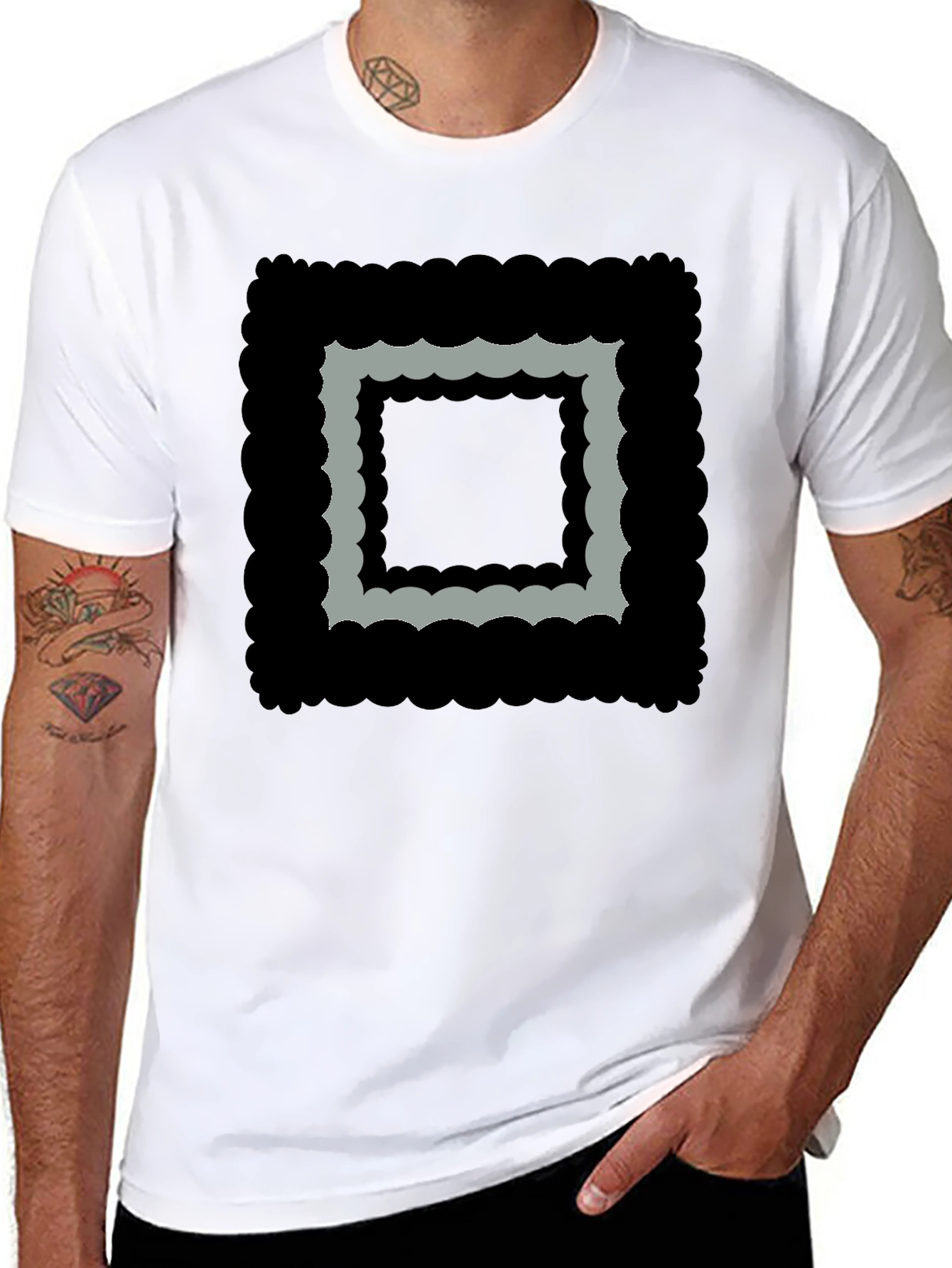 Abstract Square Graphic Black T-Shirt