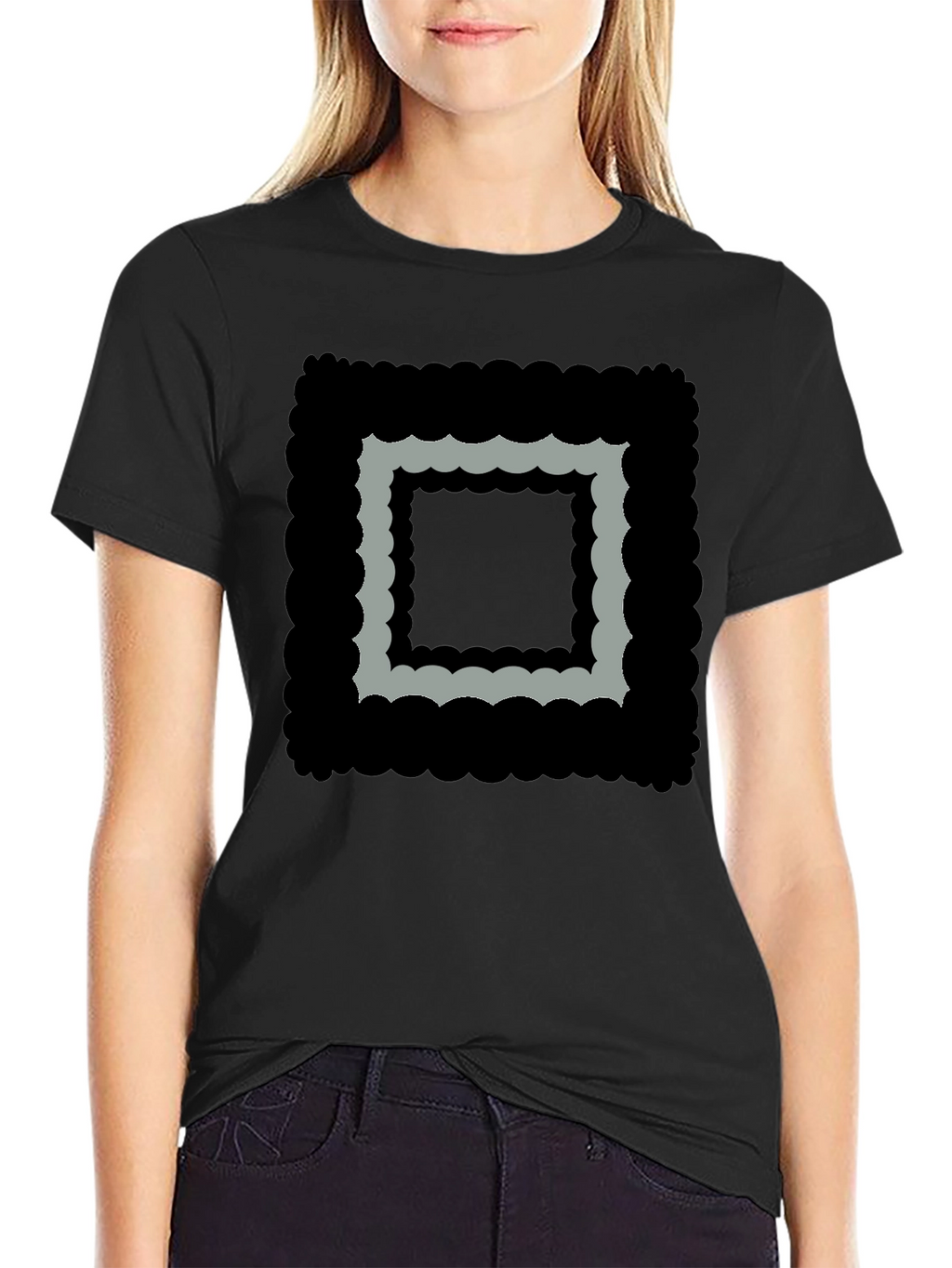 Abstract Square Graphic Black T-Shirt