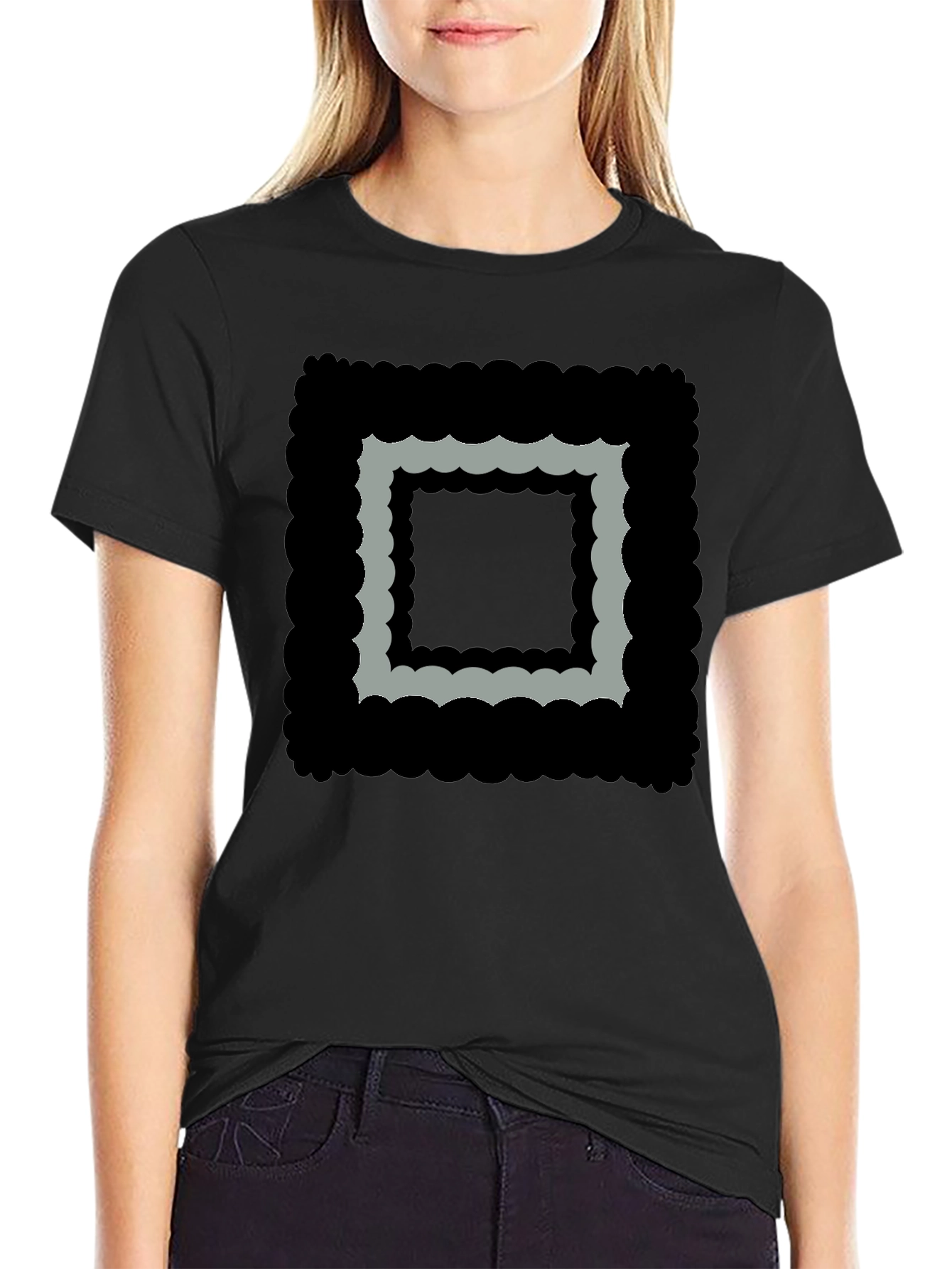 Abstract Square Graphic Black T-Shirt