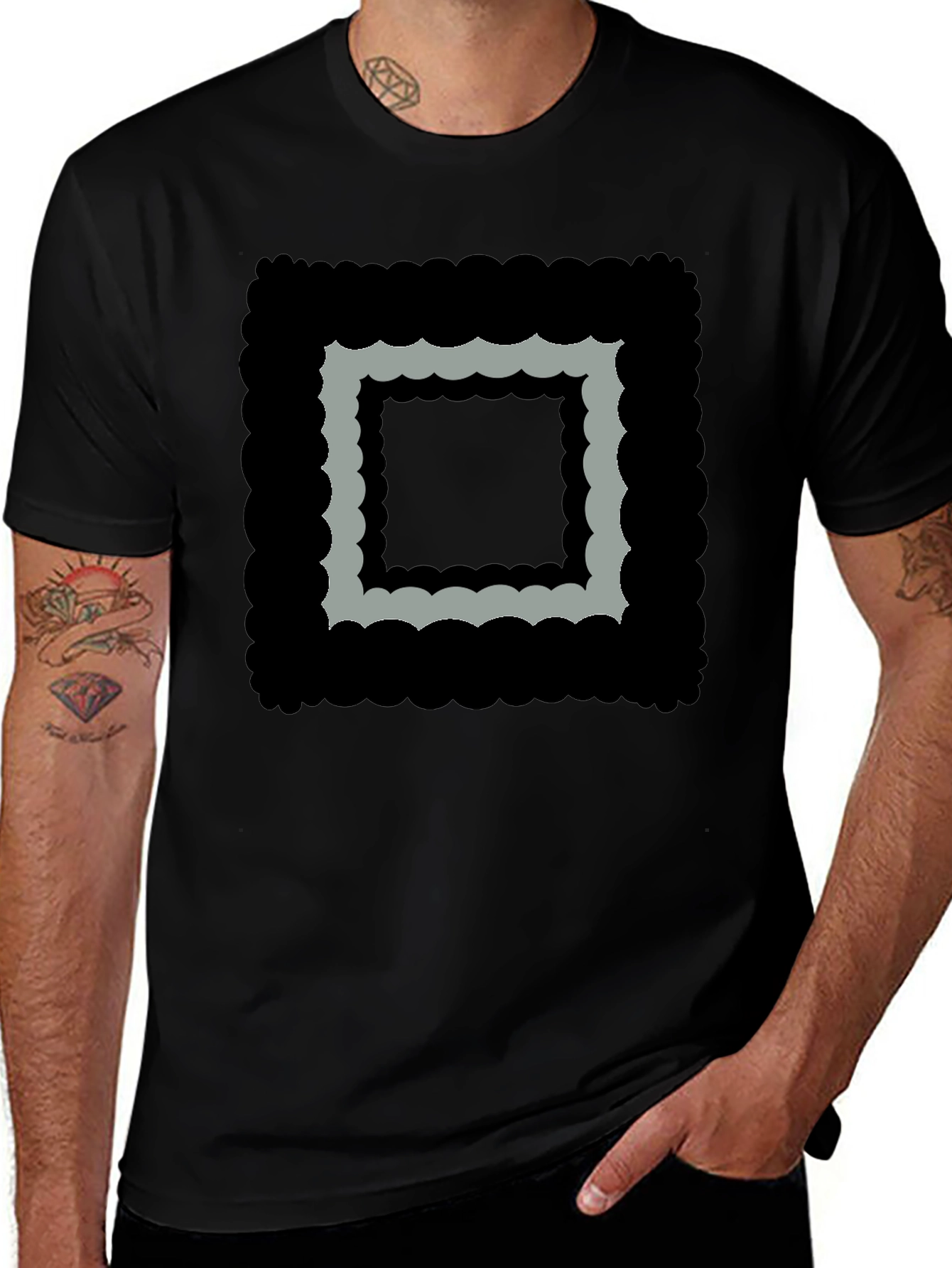 Abstract Square Graphic Black T-Shirt