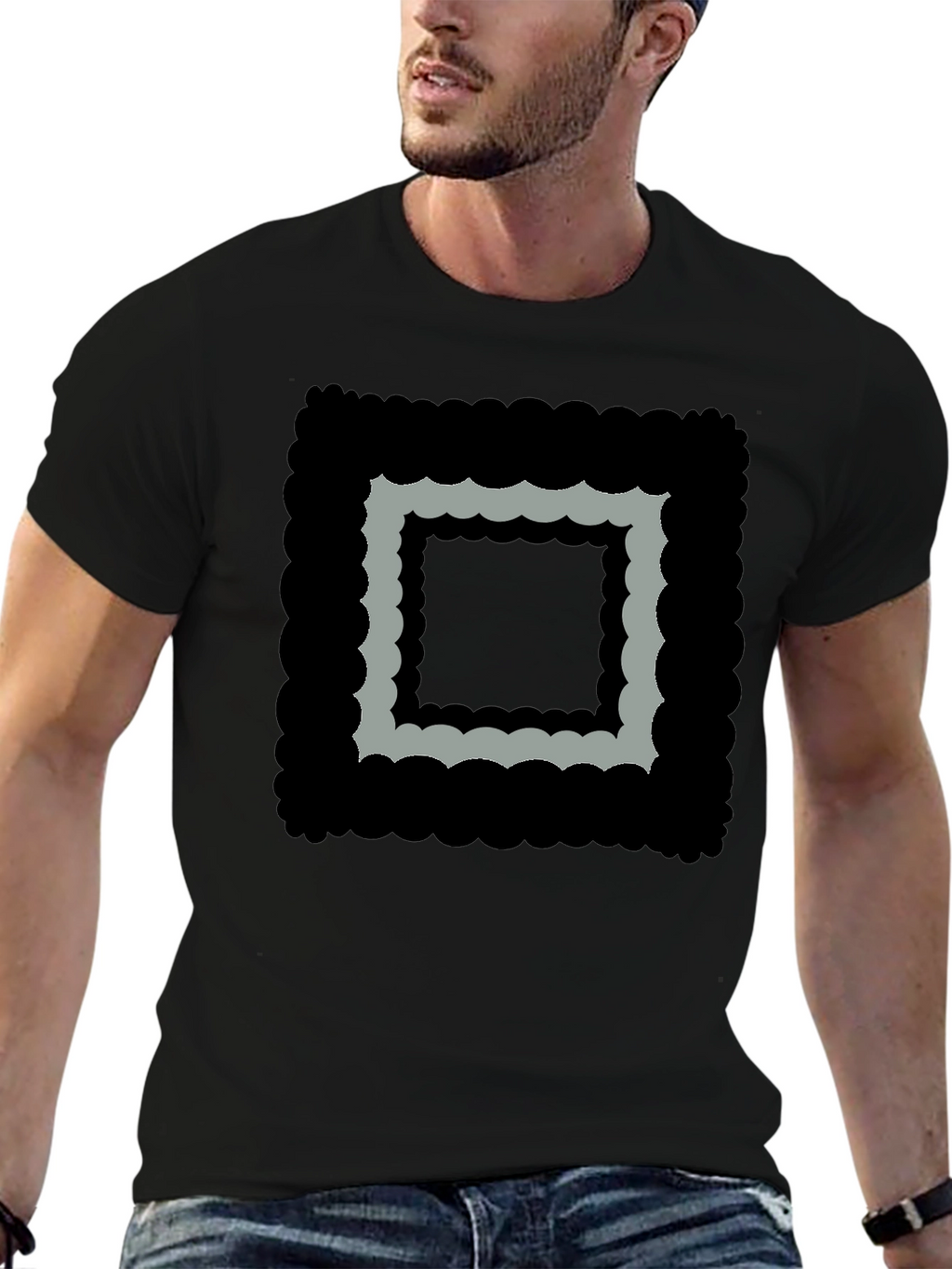 Abstract Square Graphic Black T-Shirt