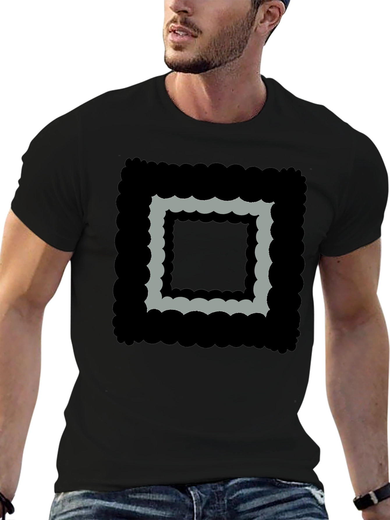 Abstract Square Graphic Black T-Shirt