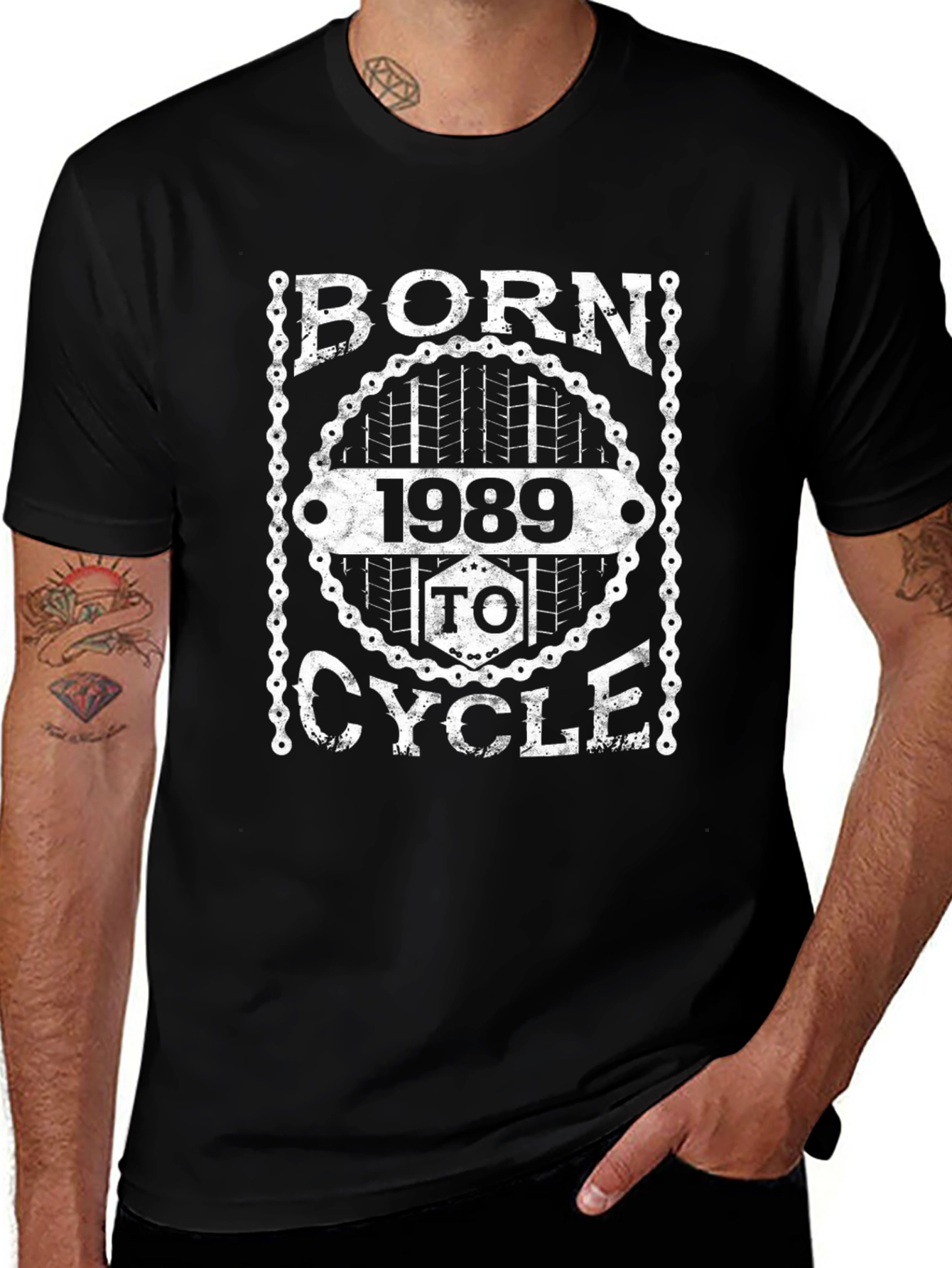 Born 1989 to Cycle Graphic Tee - Black Cotton T-Shirt