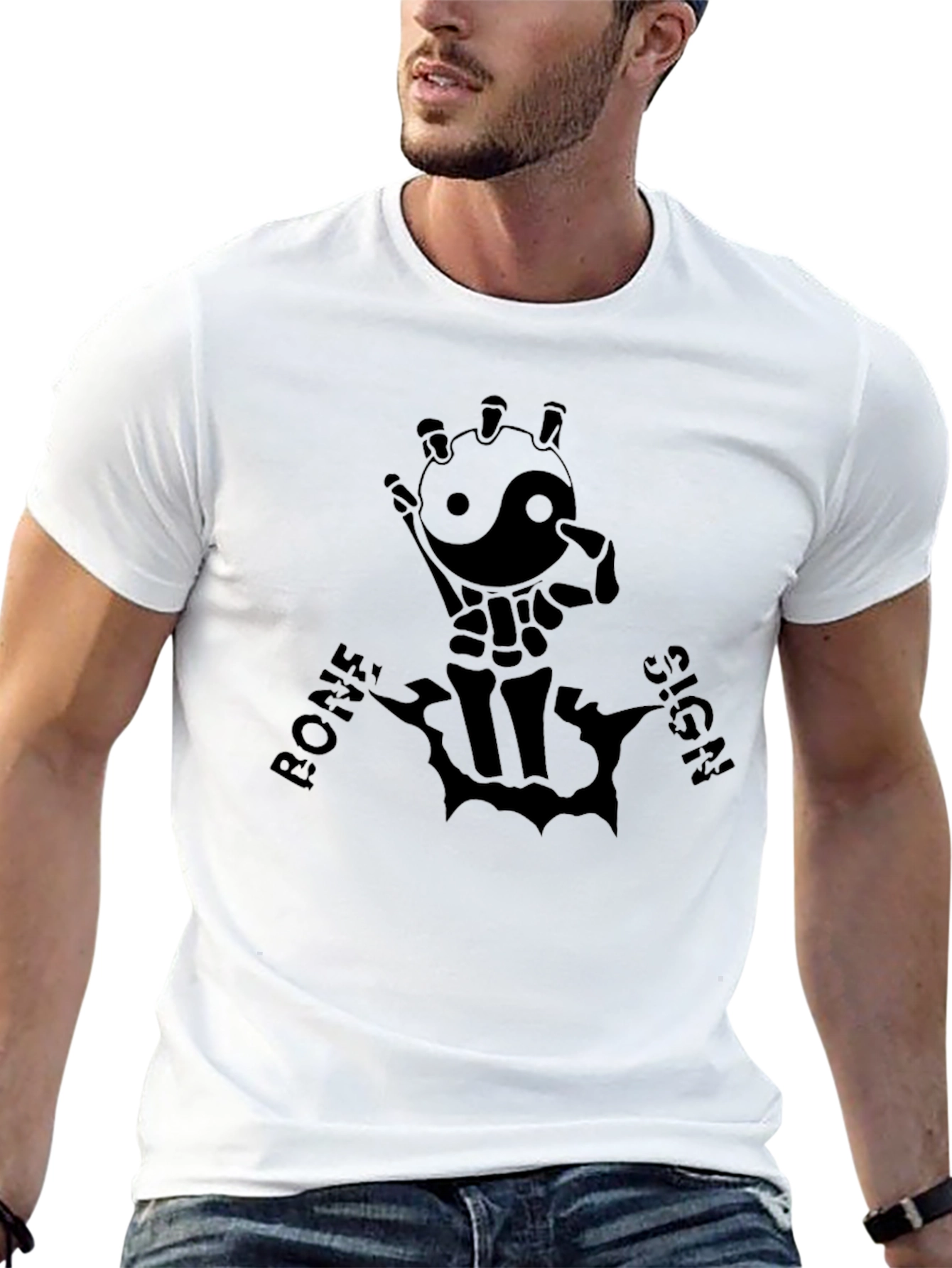 Yin Yang Skeleton Hand Graphic Tee - Black