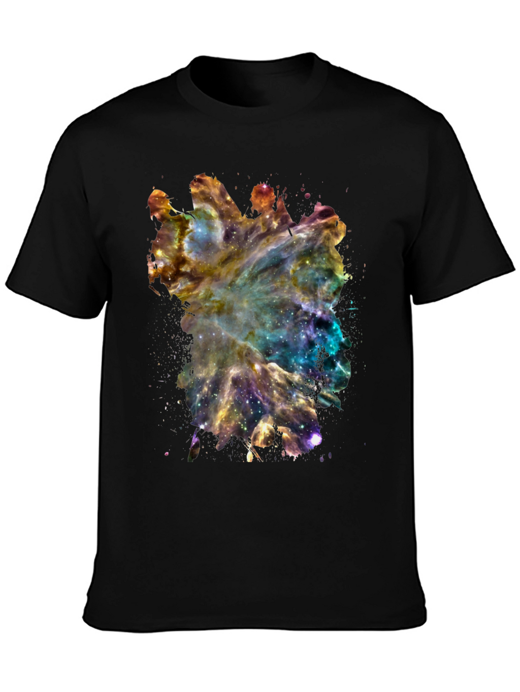 Galaxy Nebula Print Black Cotton T-Shirt