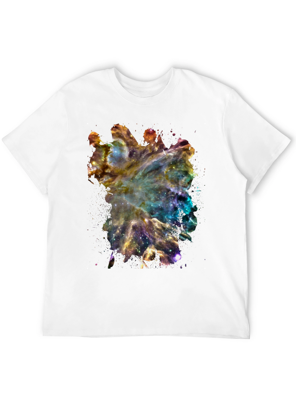 Galaxy Nebula Print Black Cotton T-Shirt