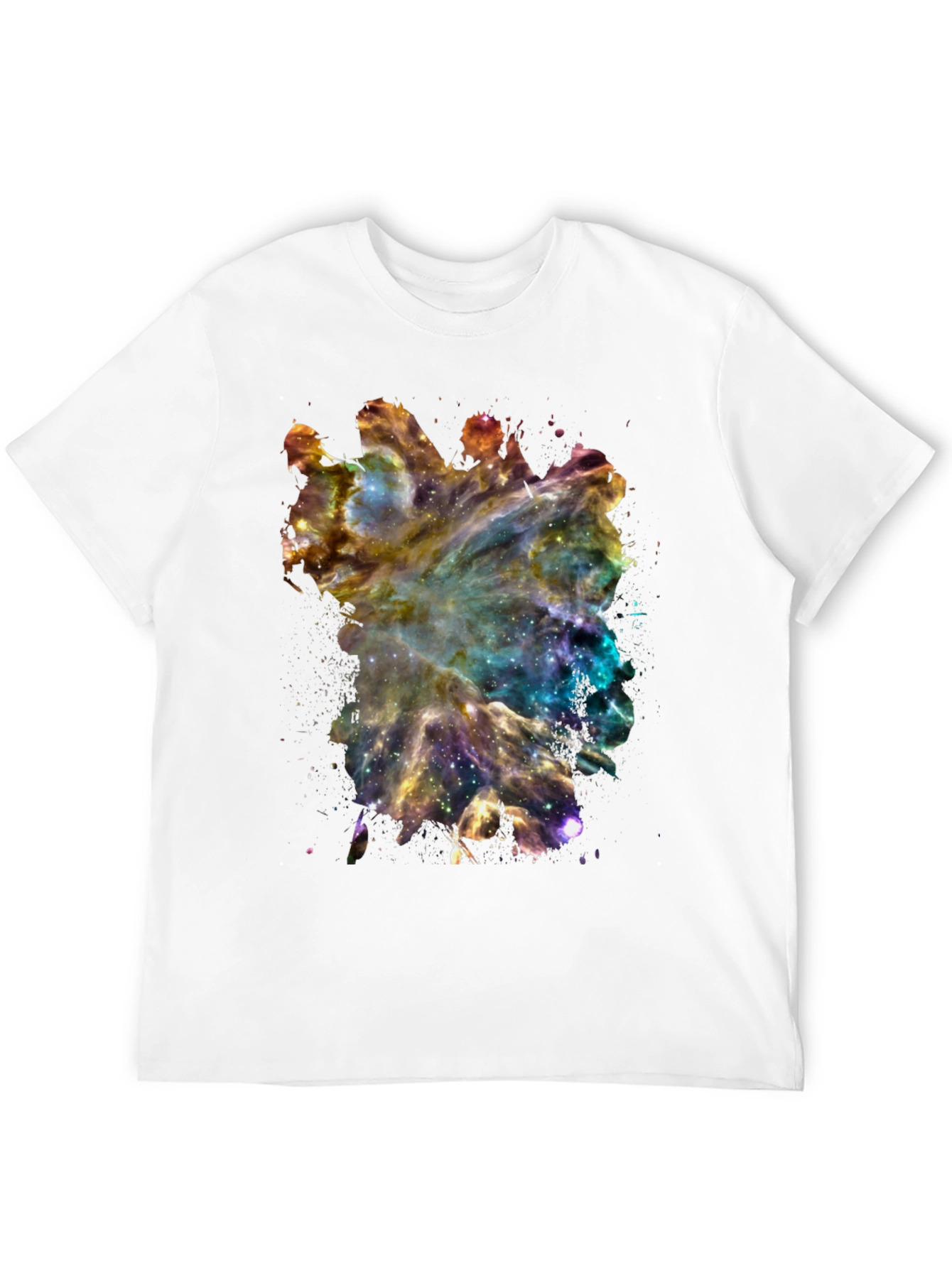 Galaxy Nebula Print Black Cotton T-Shirt