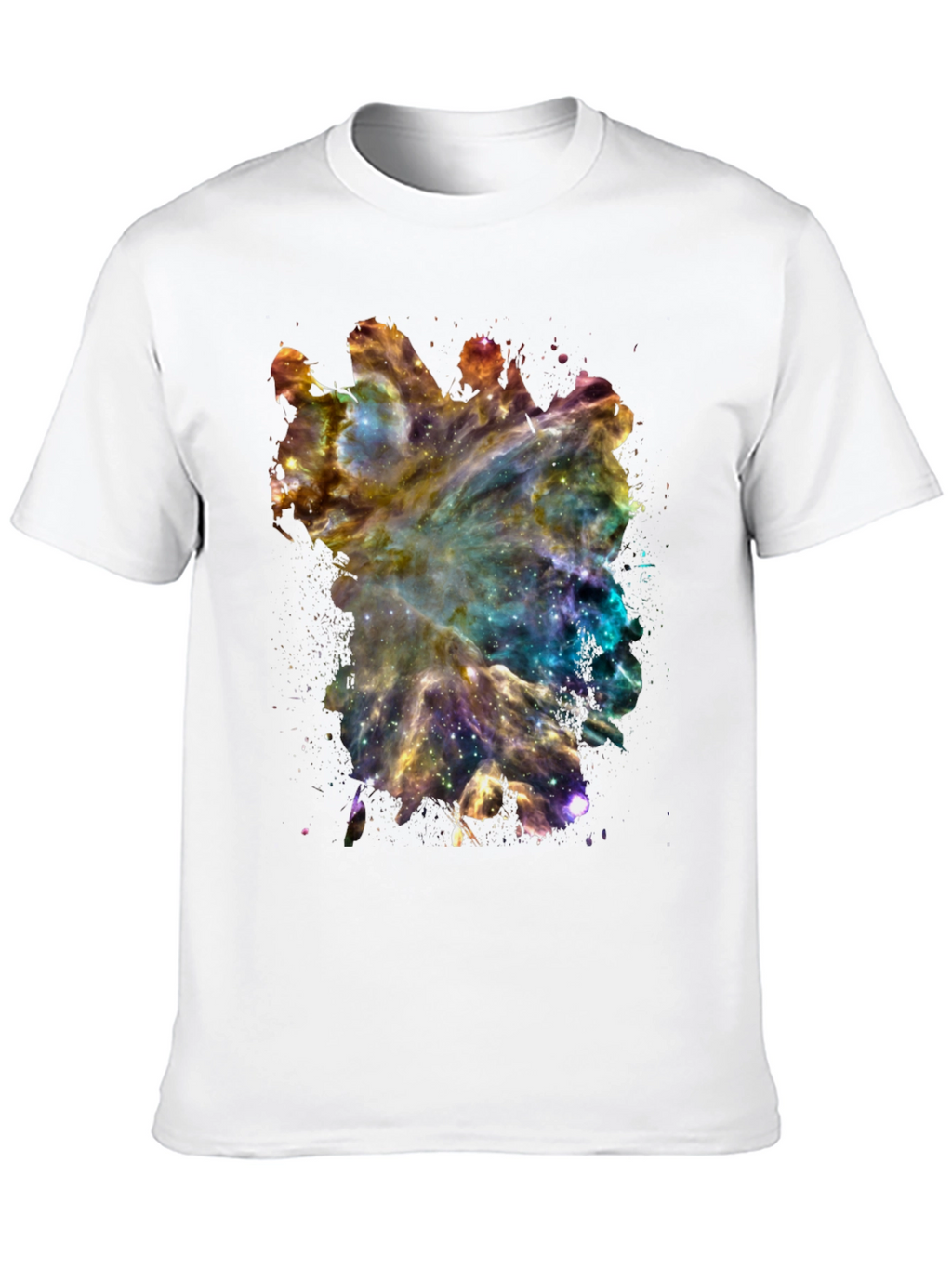 Galaxy Nebula Print Black Cotton T-Shirt