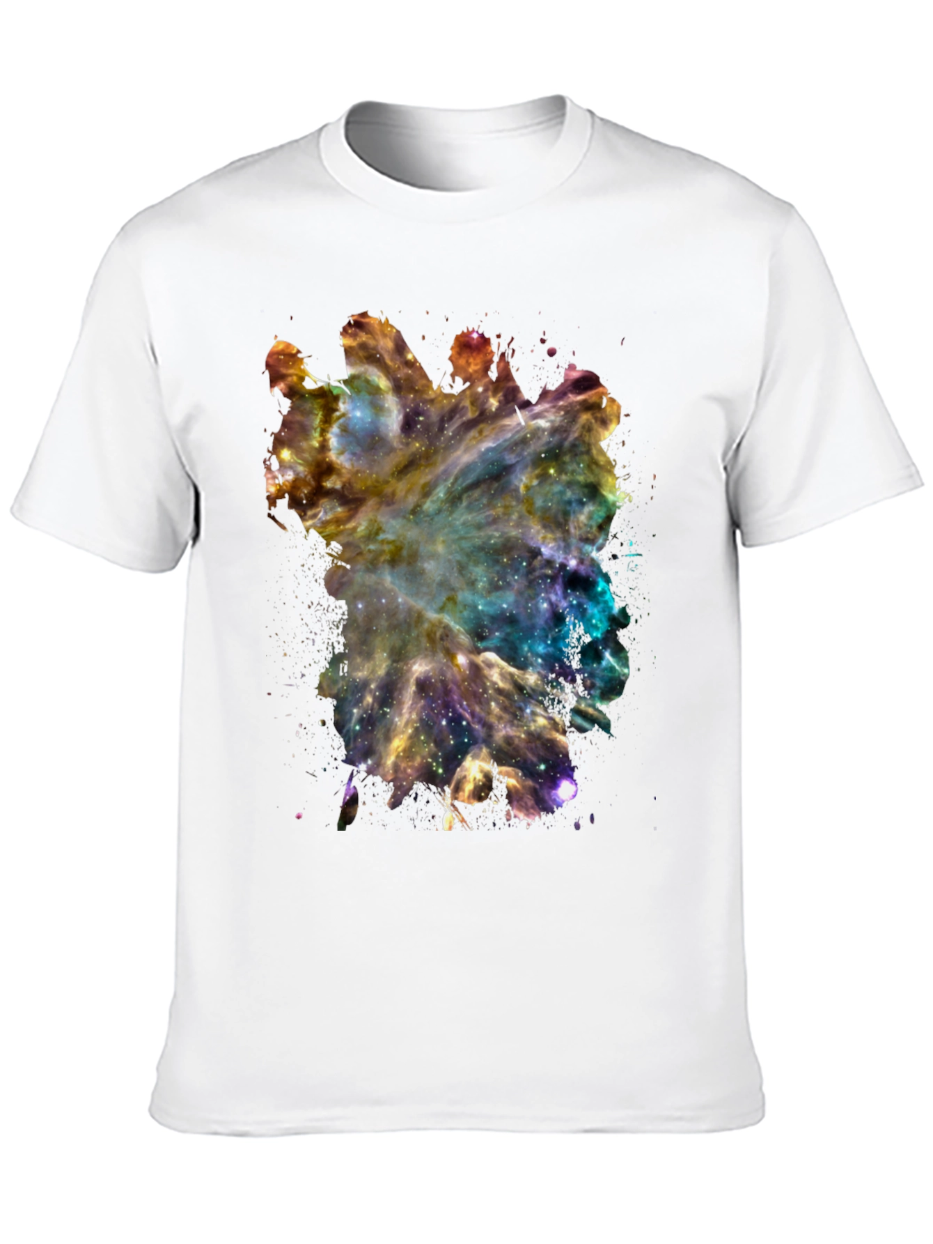 Galaxy Nebula Print Black Cotton T-Shirt