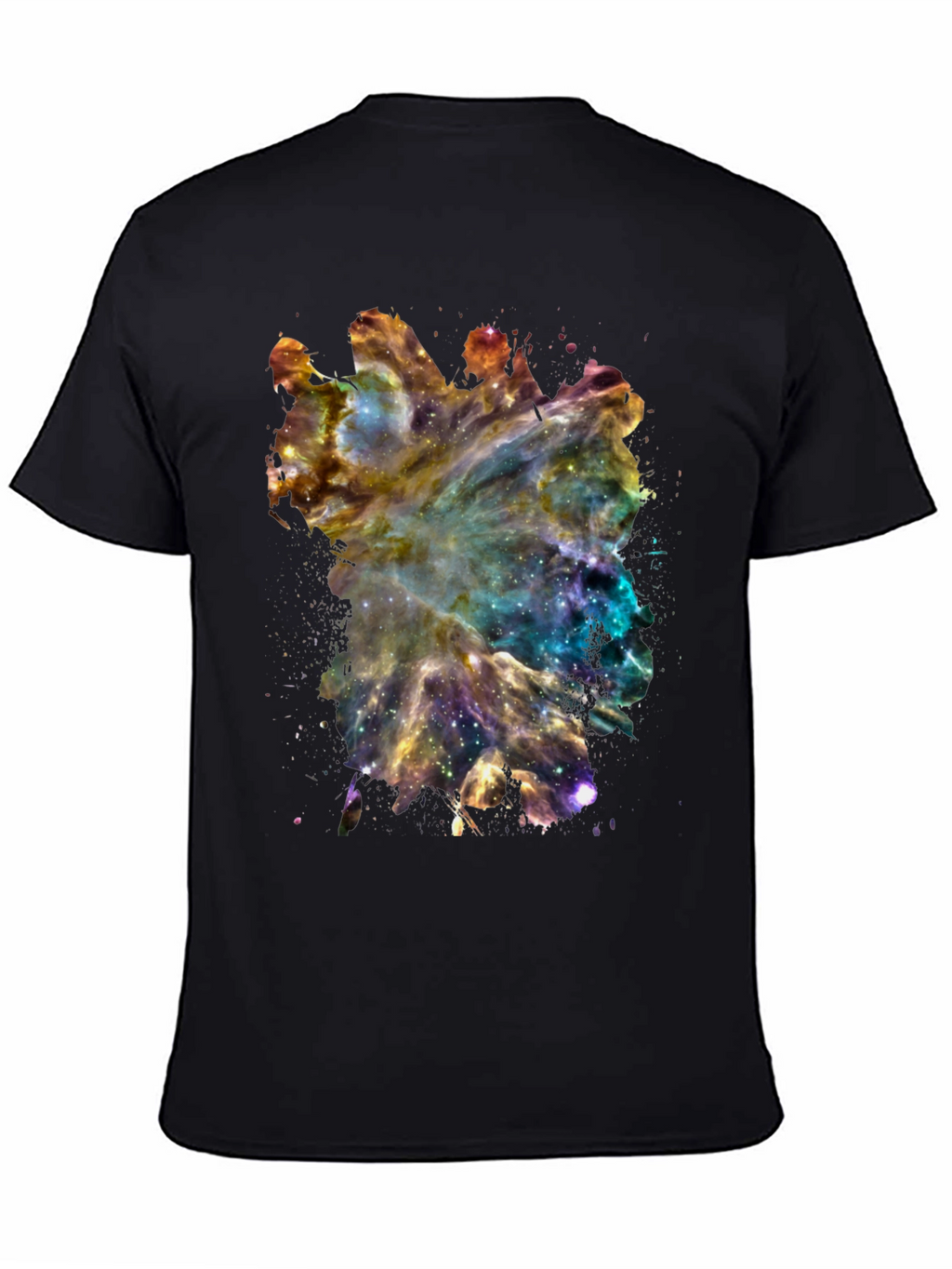 Galaxy Nebula Print Black Cotton T-Shirt