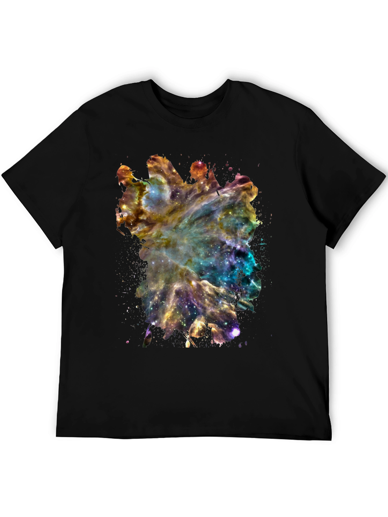 Galaxy Nebula Print Black Cotton T-Shirt