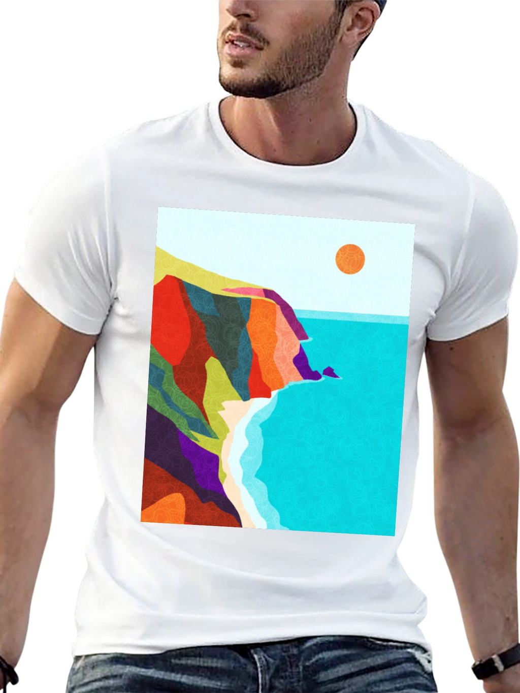 Abstract Seascape Graphic Black T-Shirt