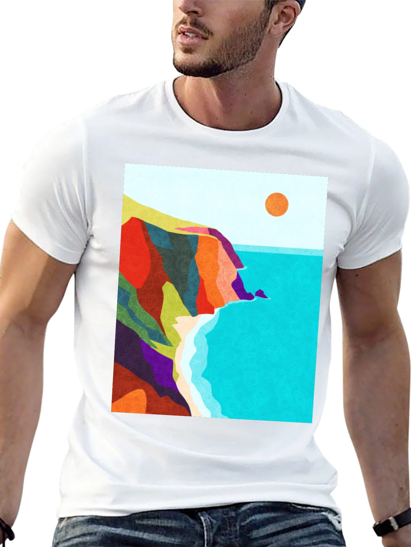 Abstract Seascape Graphic Black T-Shirt
