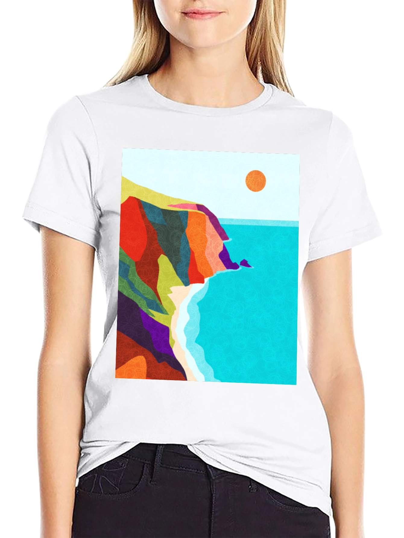 Abstract Seascape Graphic Black T-Shirt