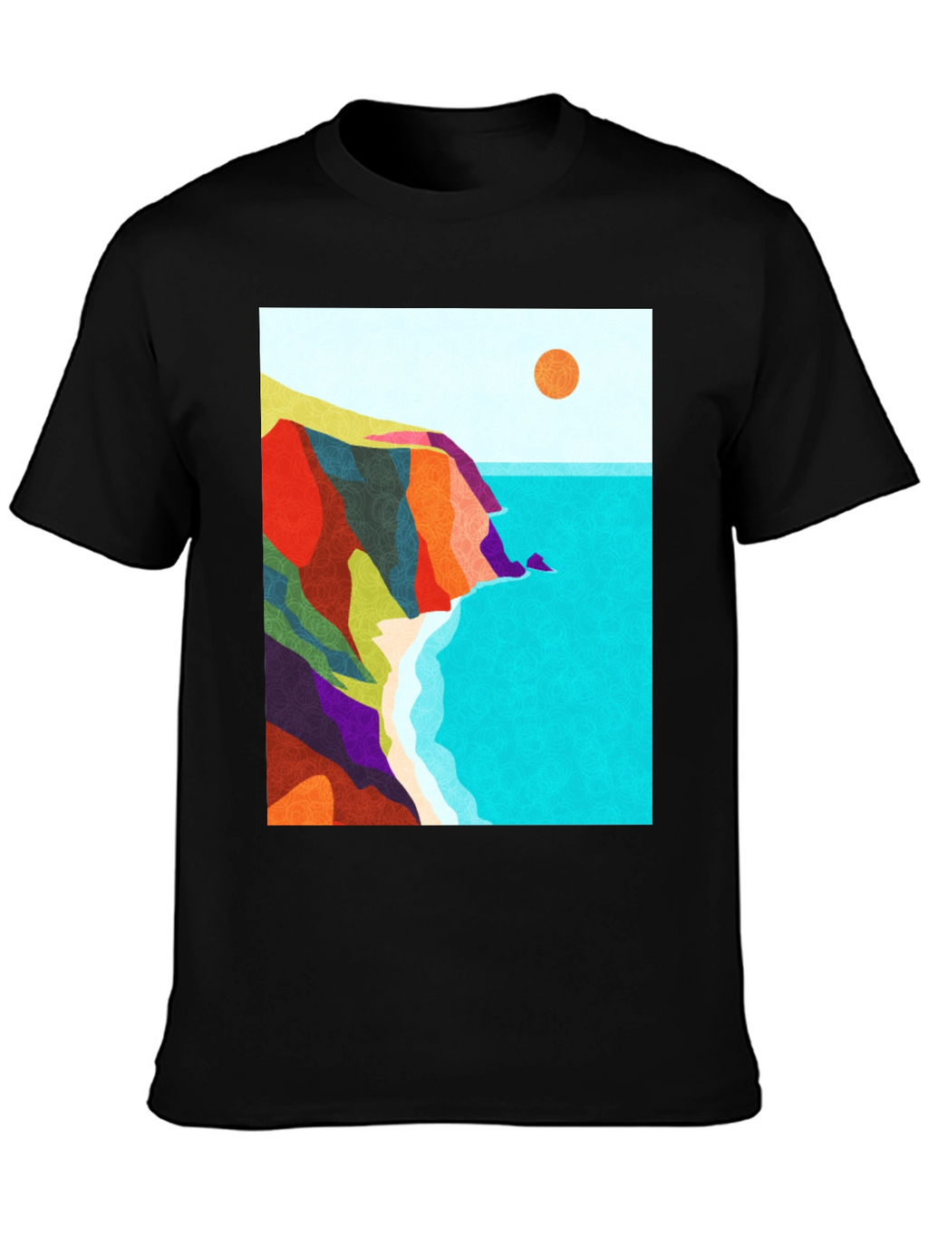 Abstract Seascape Graphic Black T-Shirt