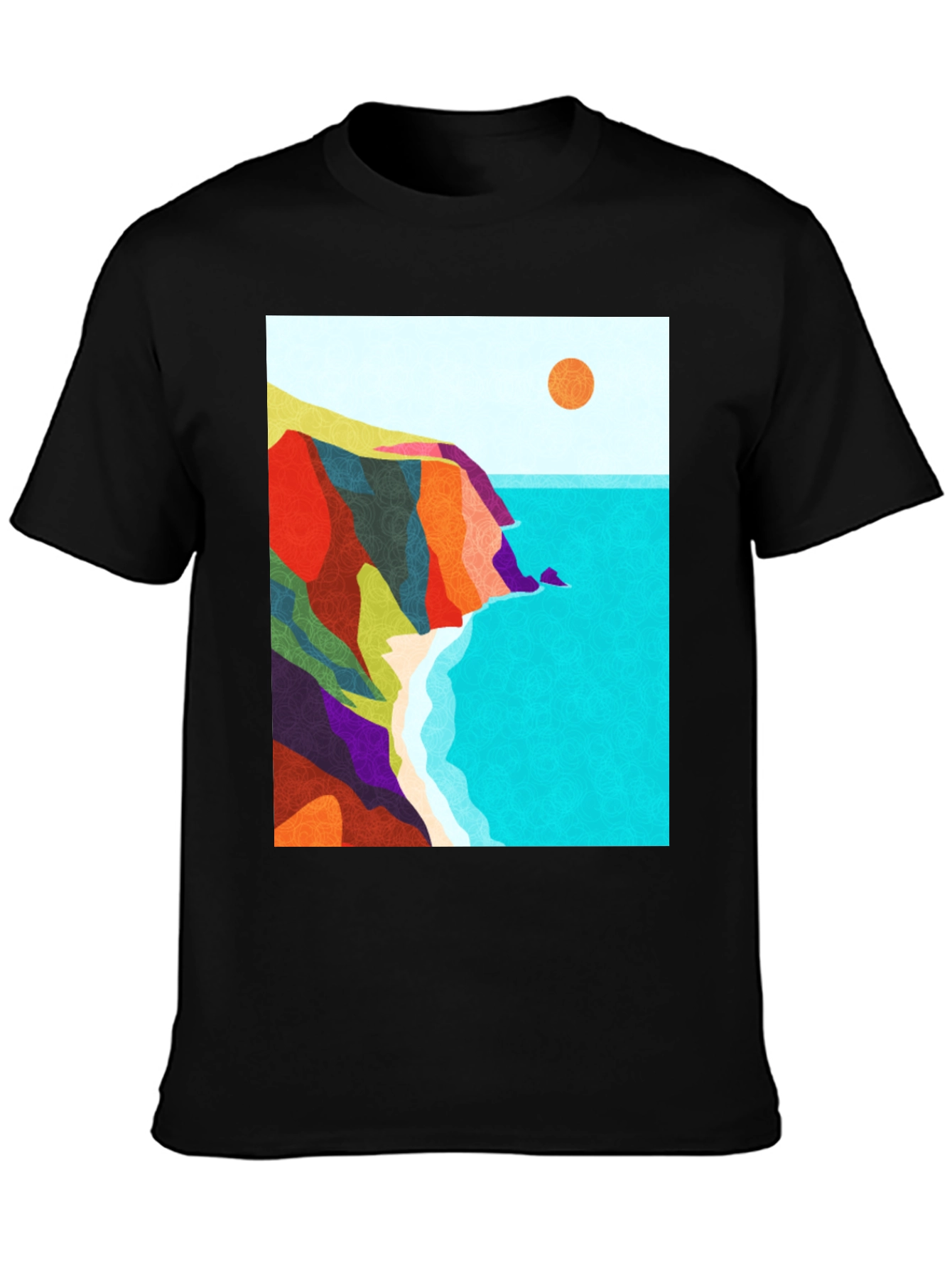 Abstract Seascape Graphic Black T-Shirt