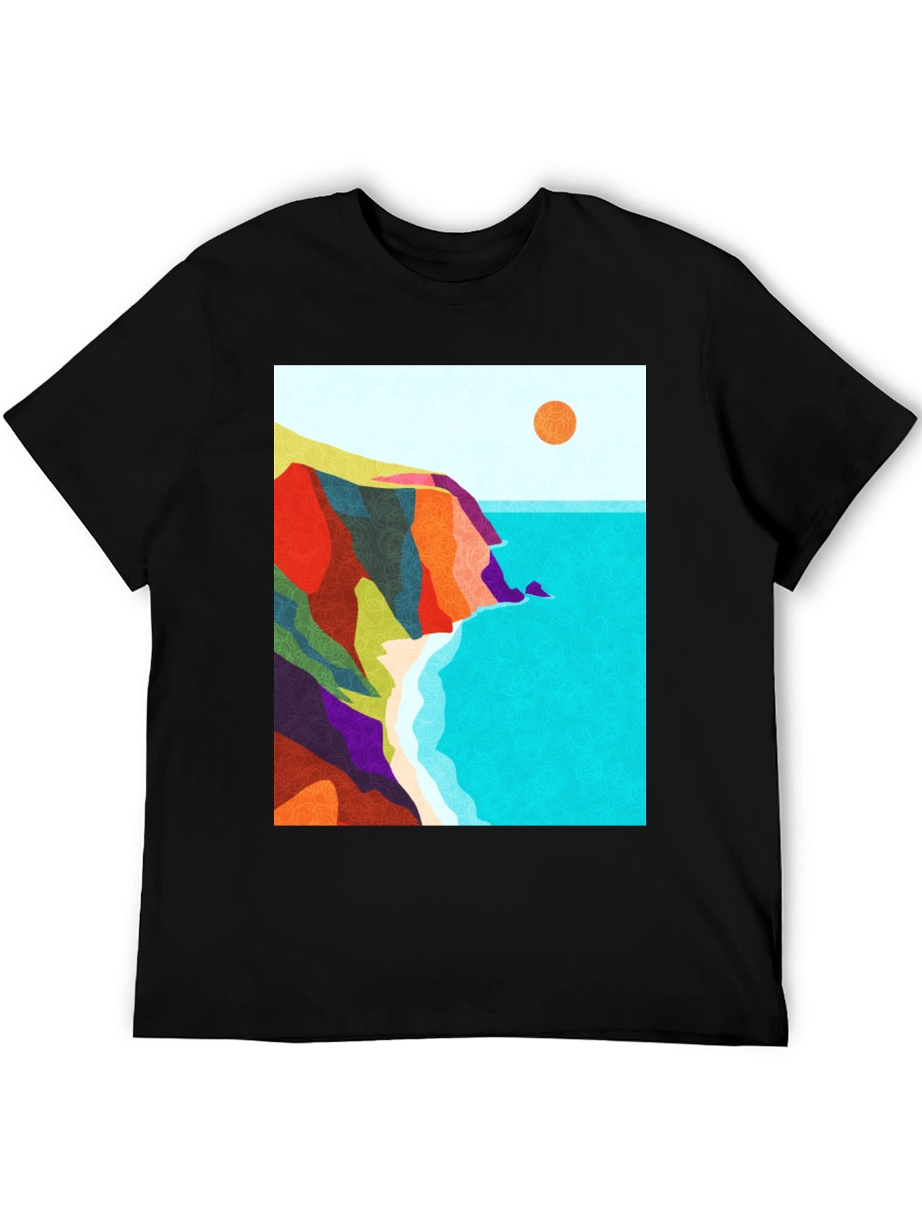 Abstract Seascape Graphic Black T-Shirt