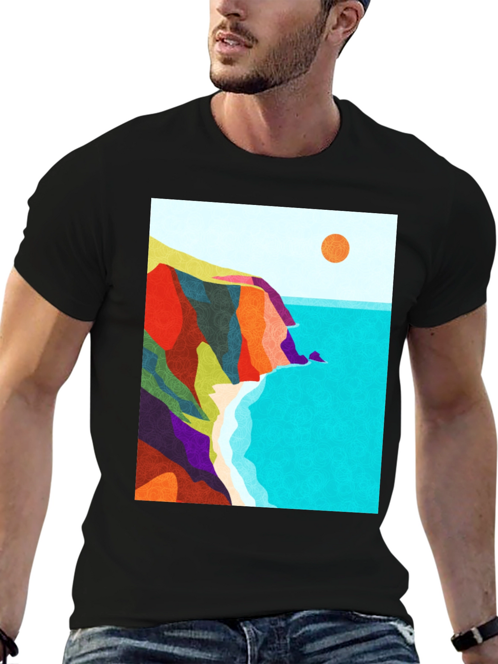 Abstract Seascape Graphic Black T-Shirt