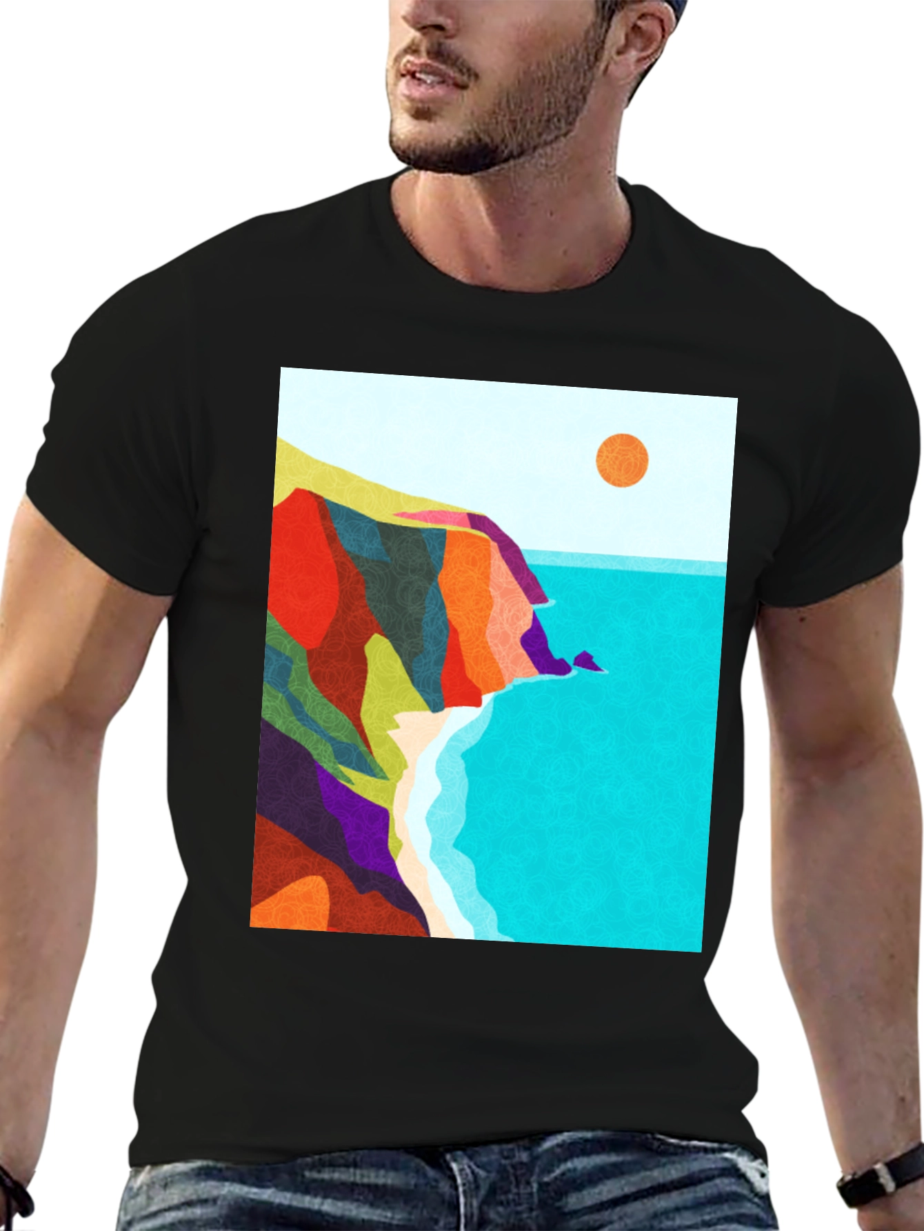 Abstract Seascape Graphic Black T-Shirt