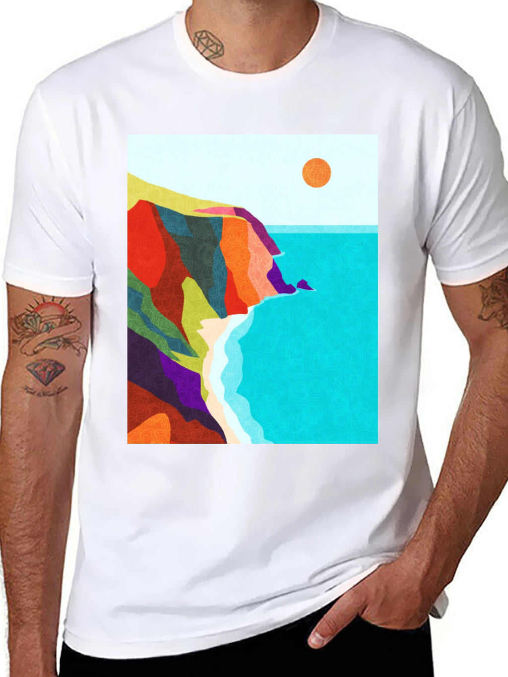 Abstract Seascape Graphic Black T-Shirt