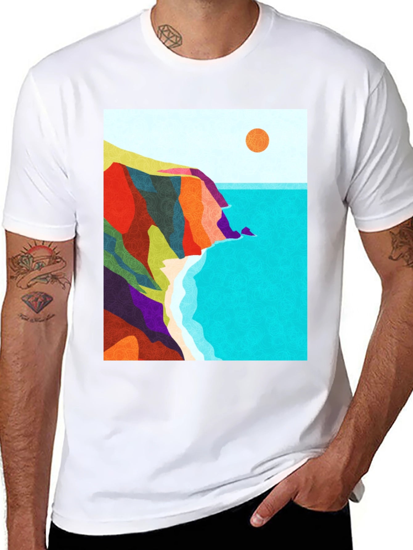 Abstract Seascape Graphic Black T-Shirt