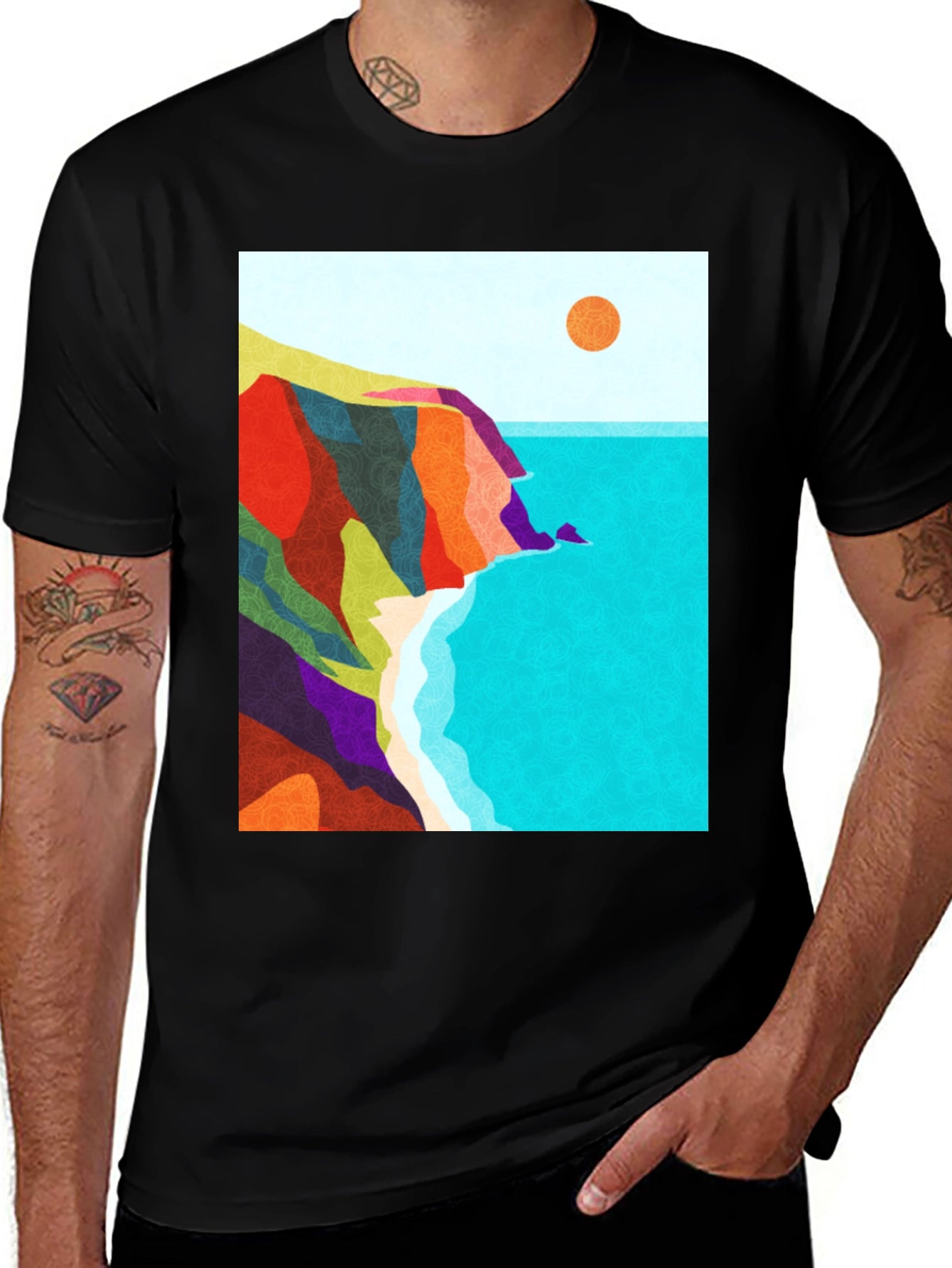 Abstract Seascape Graphic Black T-Shirt