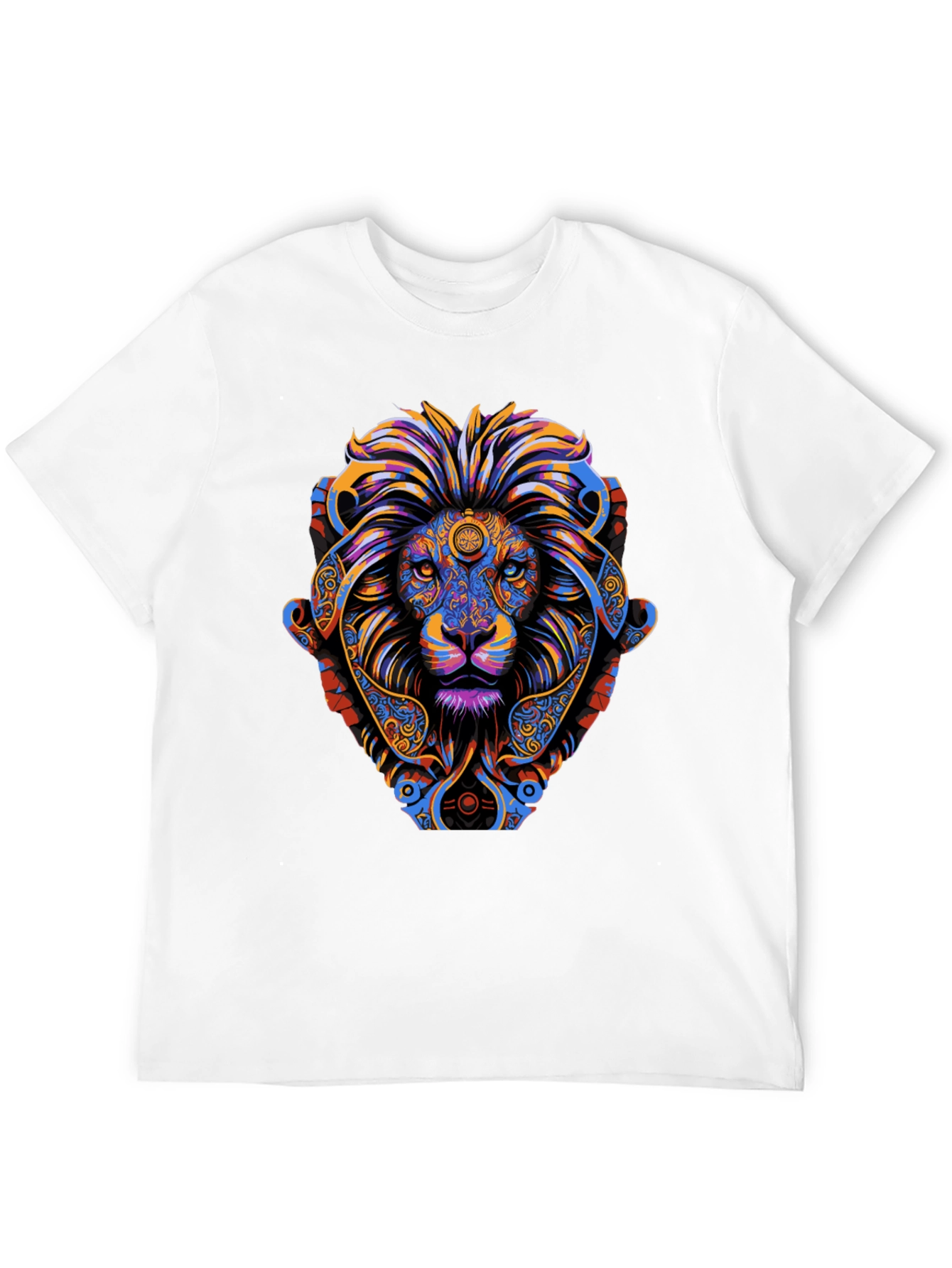 Psychedelic Lion Graphic Tee - Vibrant Mens T-Shirt