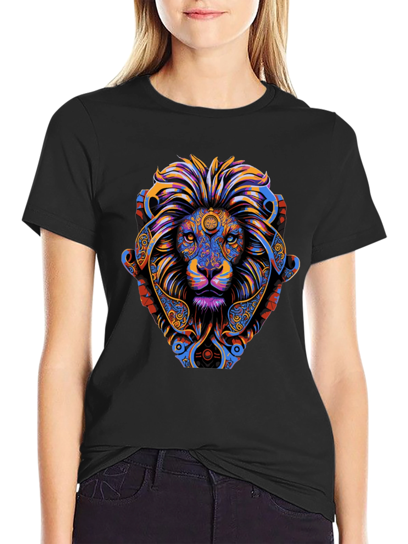 Psychedelic Lion Graphic Tee - Vibrant Mens T-Shirt