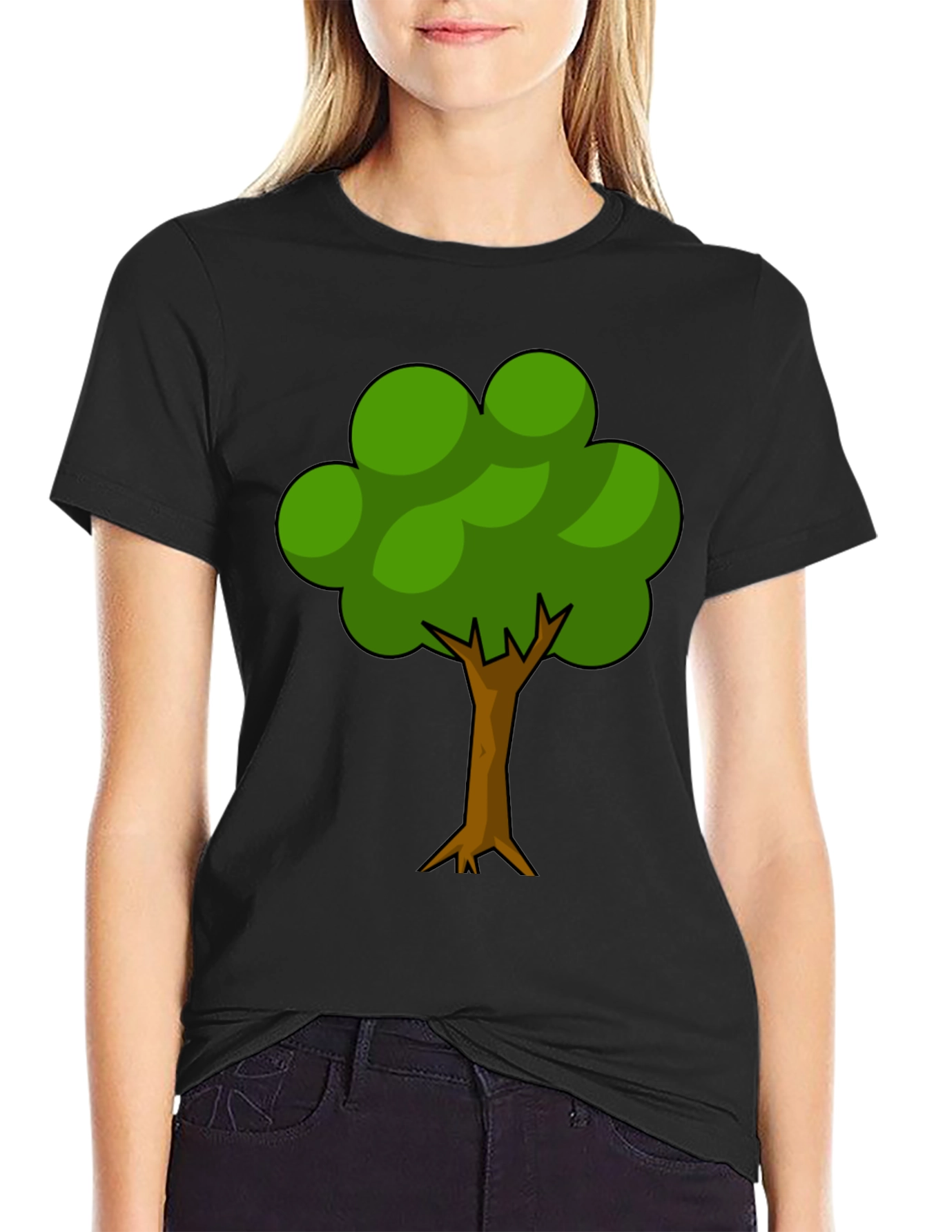Cartoon Tree Graphic Black T-Shirt - Nature Lover Tee