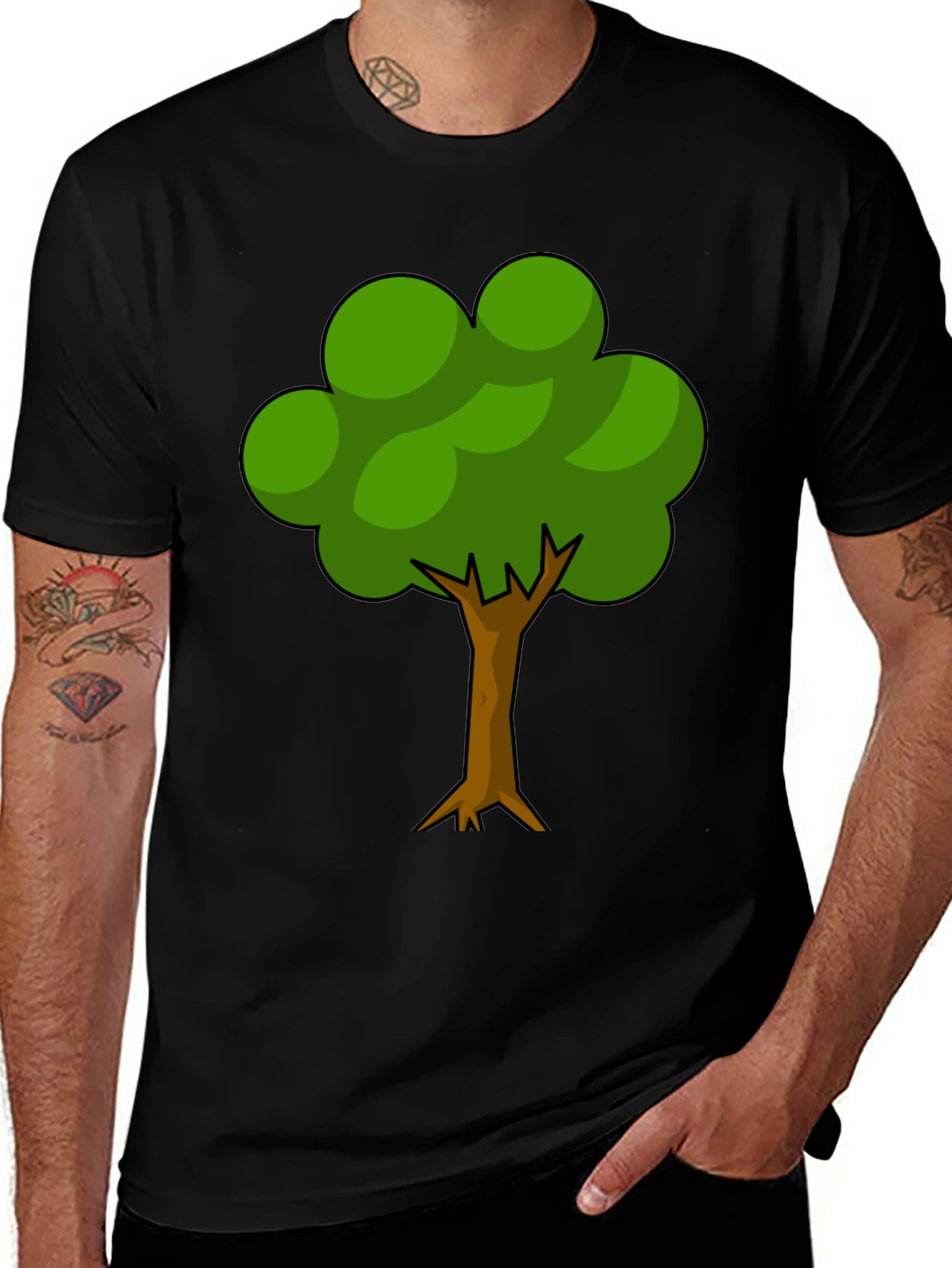 Cartoon Tree Graphic Black T-Shirt - Nature Lover Tee