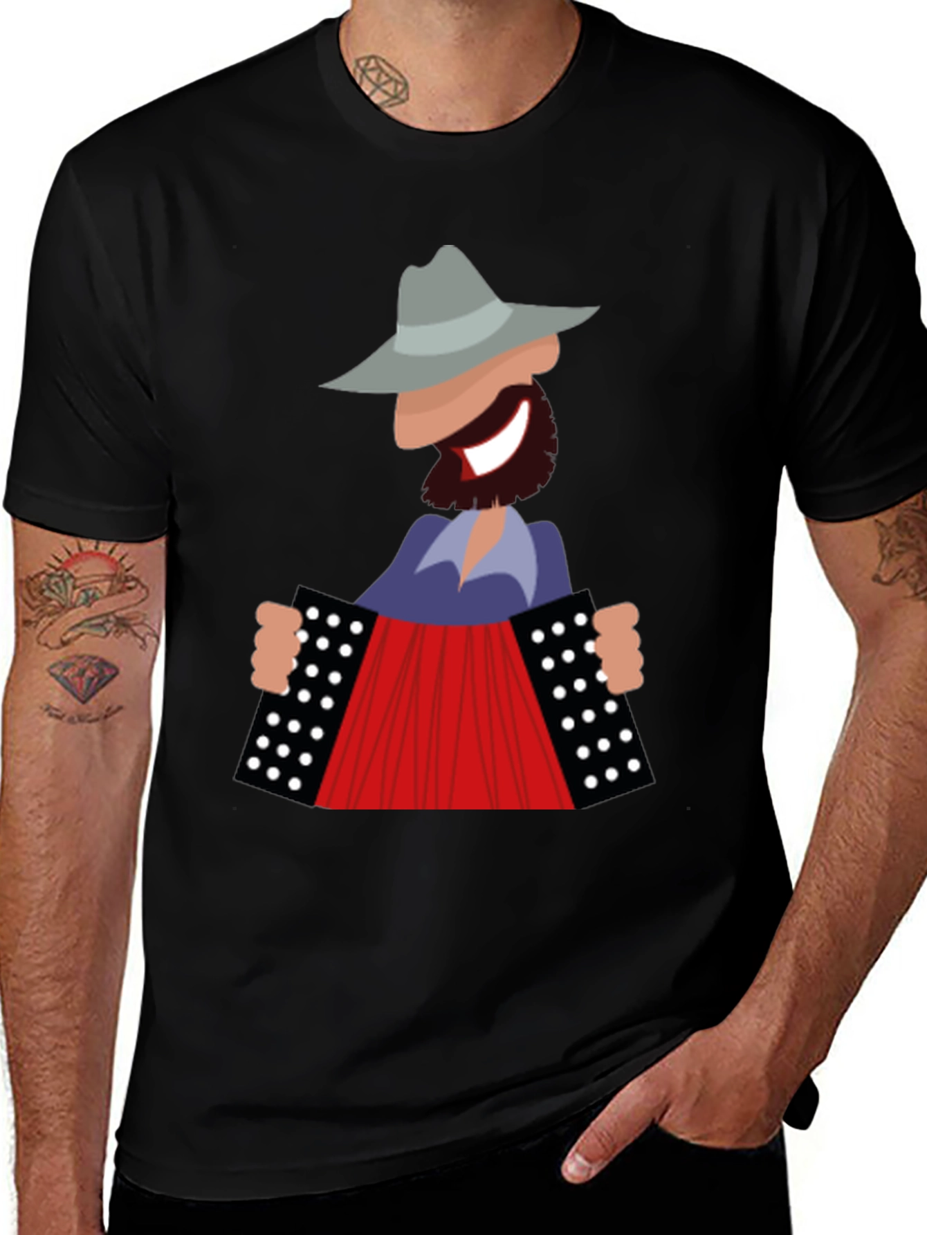 Accordion Player Graphic T-Shirt - Novelty Musician Tee