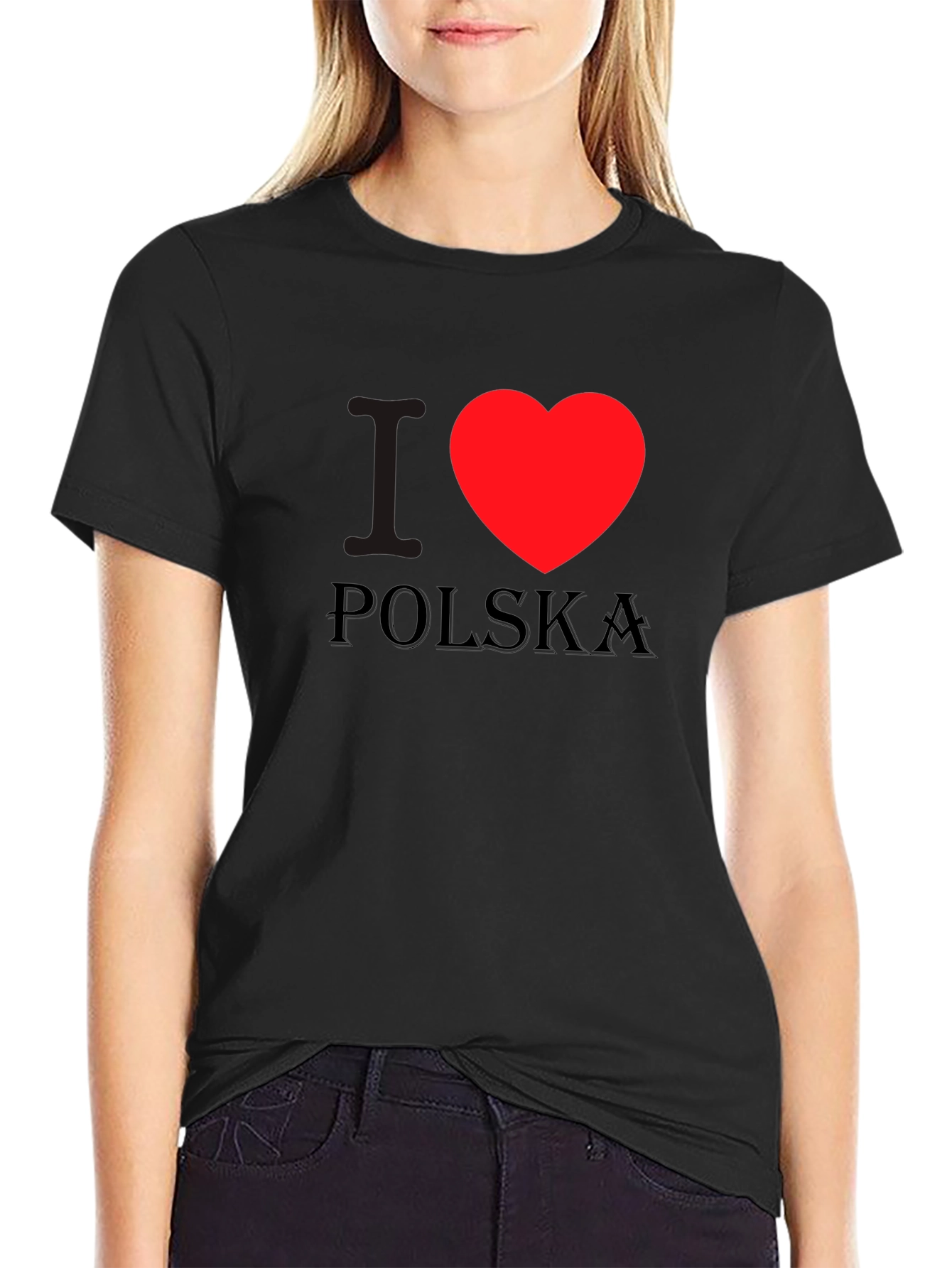 I Heart Poland T-Shirt Black Cotton Tee
