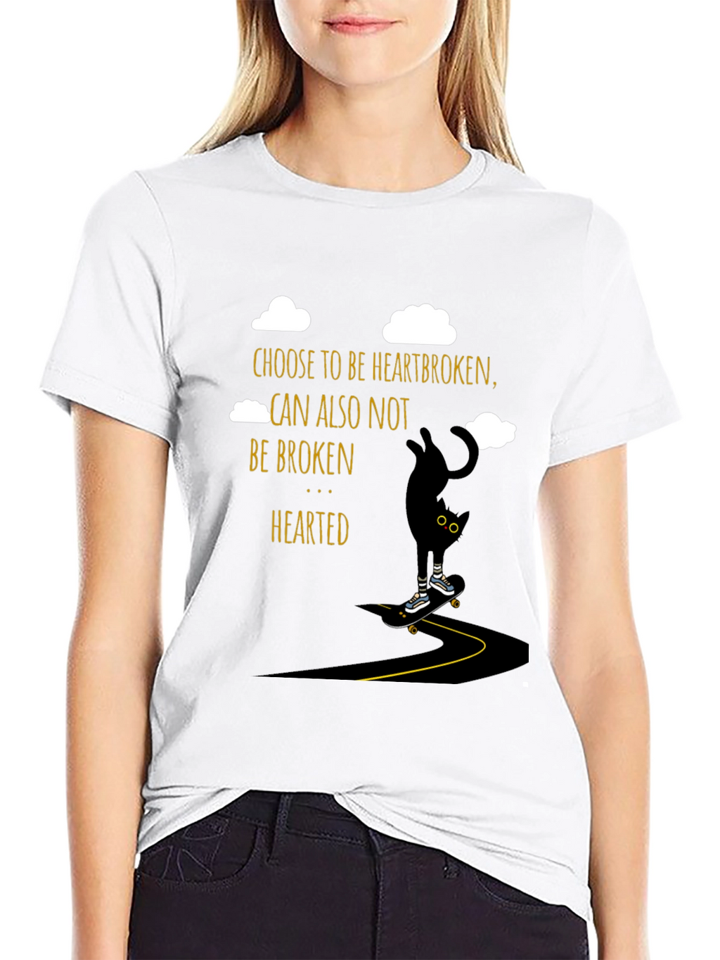 Heartbroken Cat Skateboarder Graphic Tee