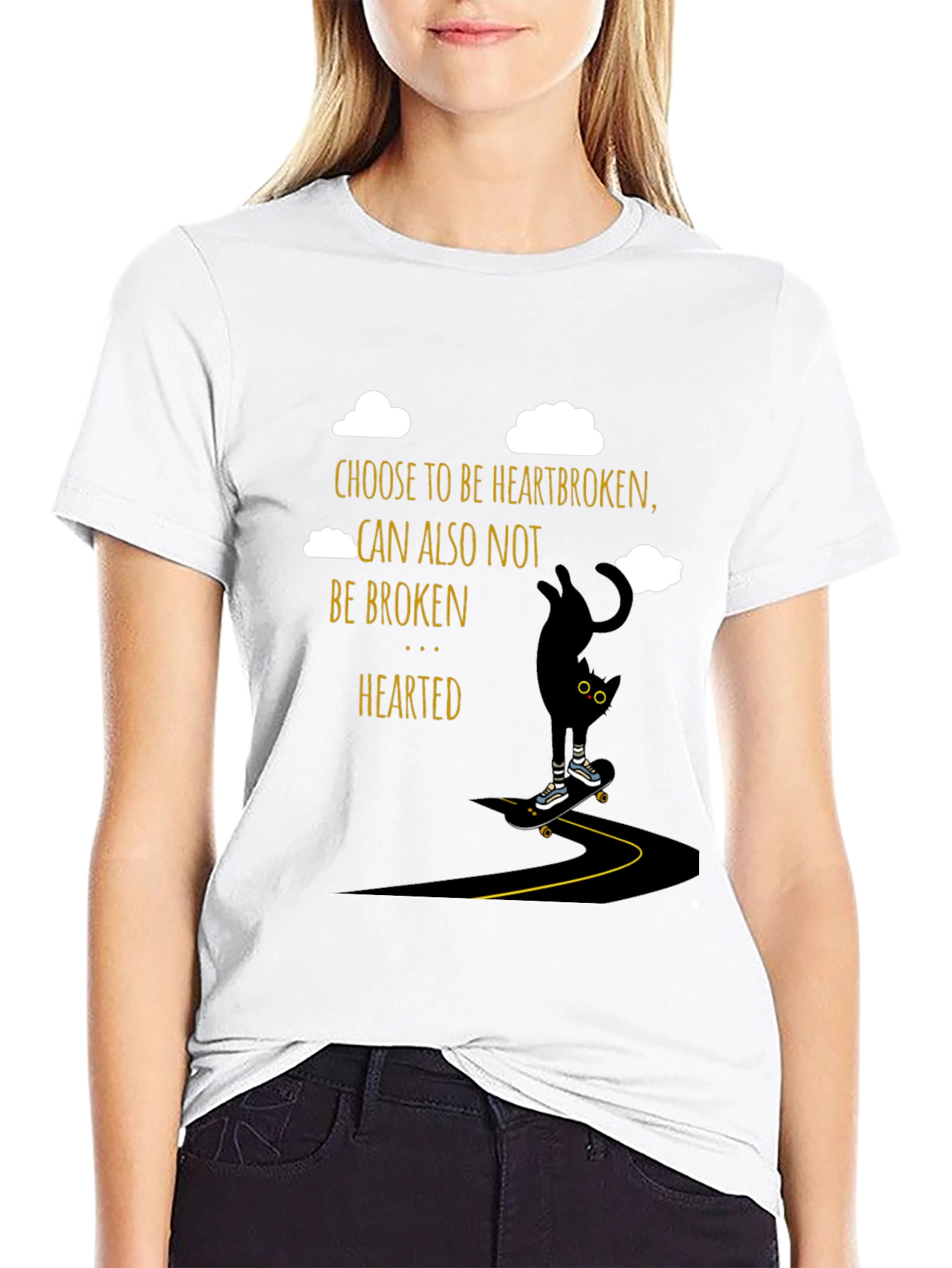 Heartbroken Cat Skateboarder Graphic Tee