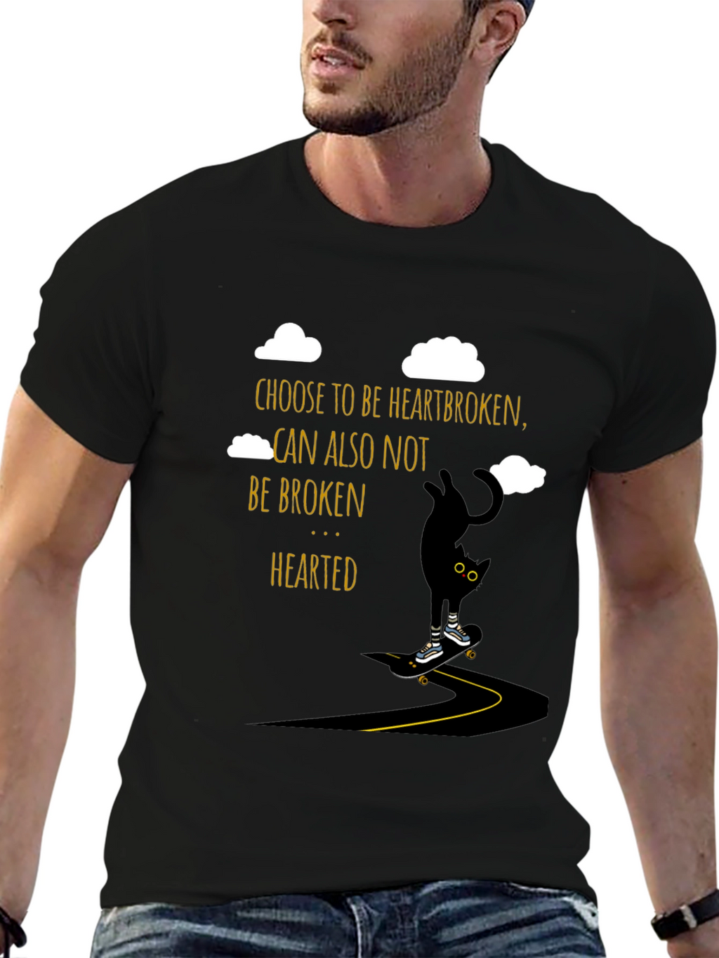 Heartbroken Cat Skateboarder Graphic Tee