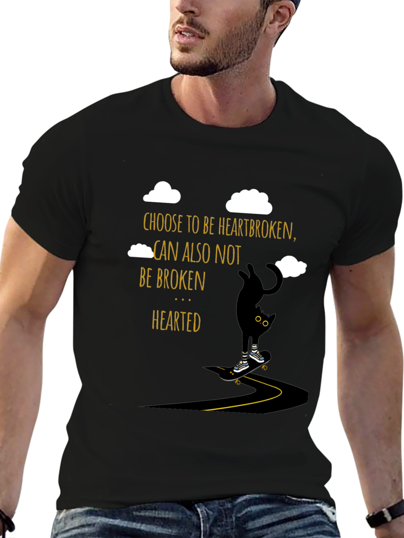 Heartbroken Cat Skateboarder Graphic Tee