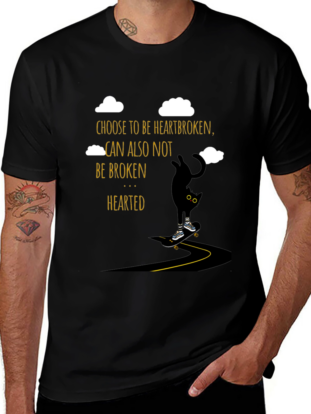 Heartbroken Cat Skateboarder Graphic Tee