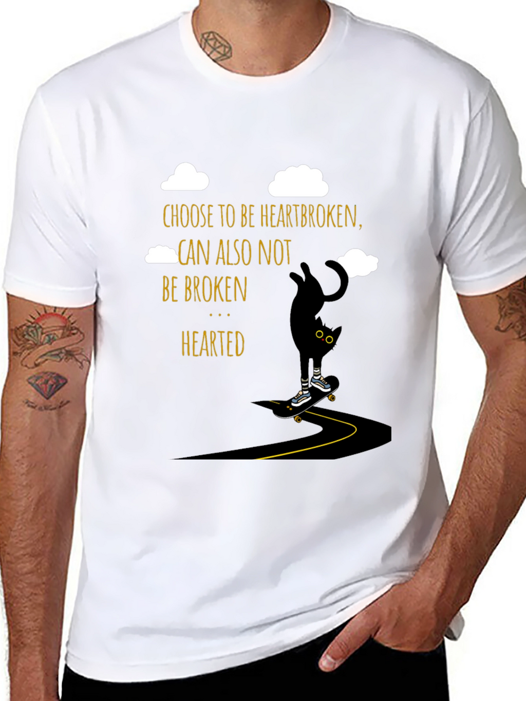 Heartbroken Cat Skateboarder Graphic Tee