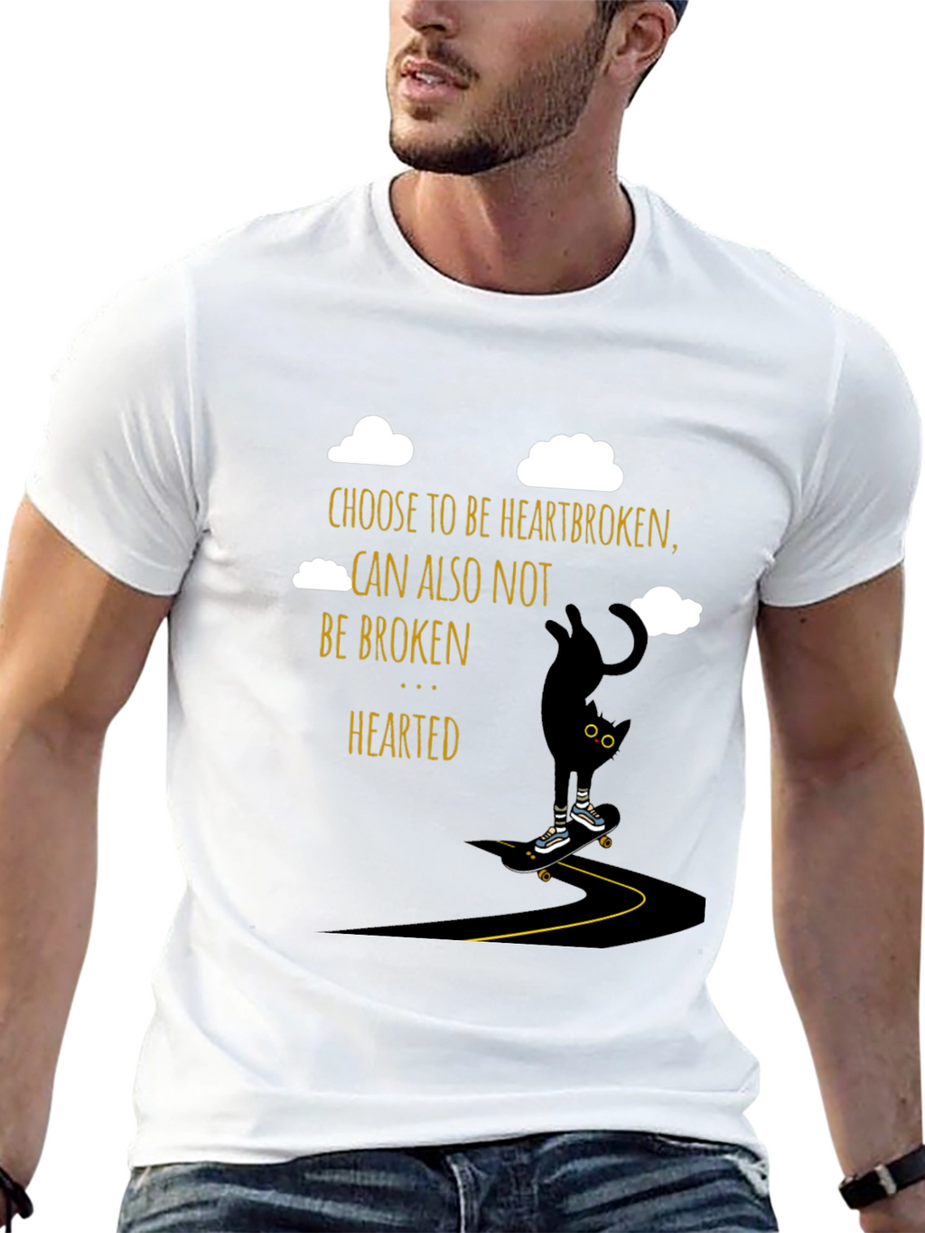 Heartbroken Cat Skateboarder Graphic Tee