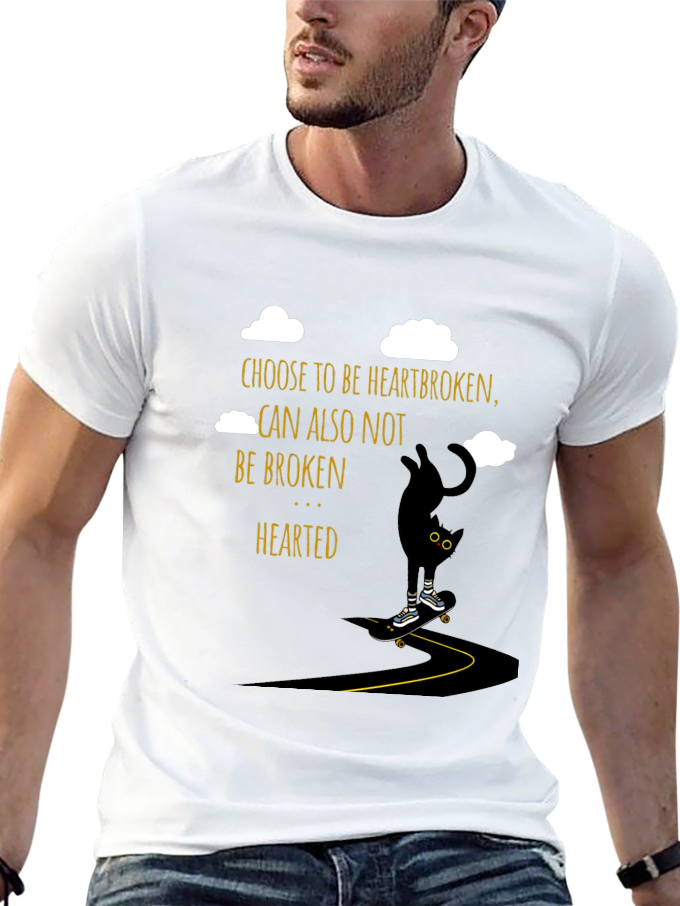 Heartbroken Cat Skateboarder Graphic Tee