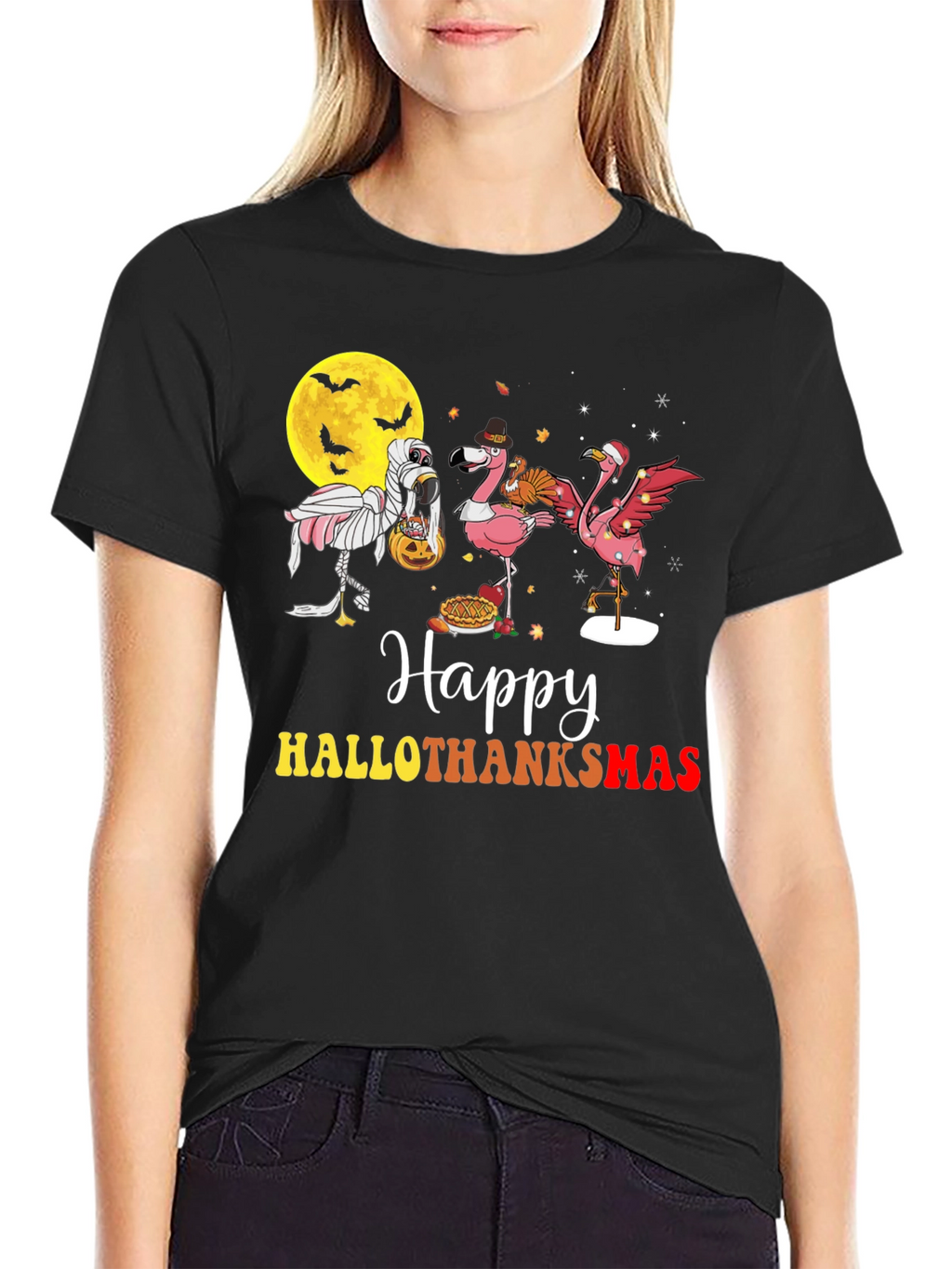 Happy Hallothanksmas Flamingo T-Shirt