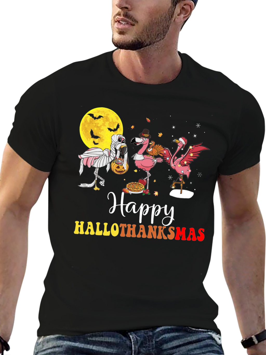 Happy Hallothanksmas Flamingo T-Shirt