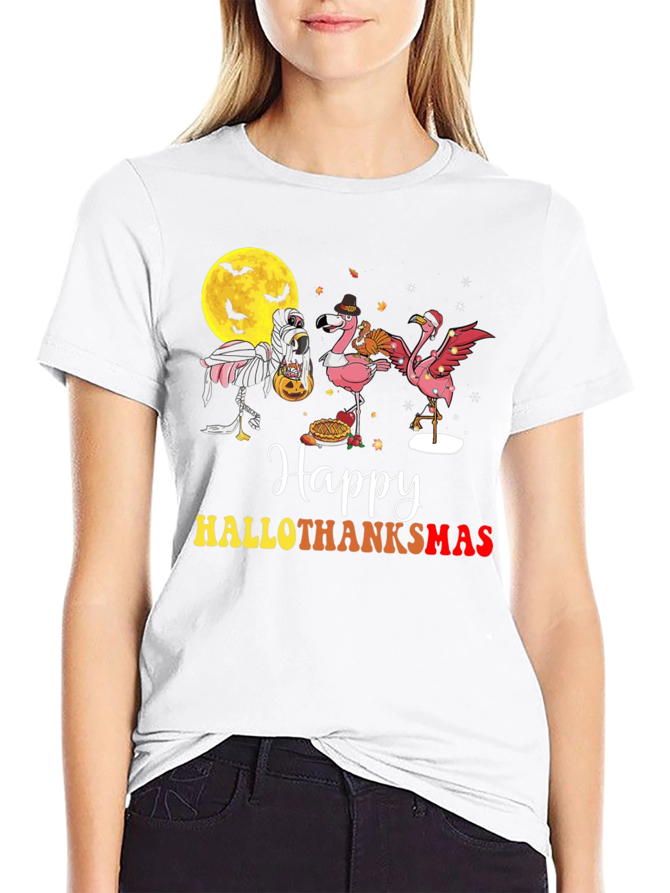 Happy Hallothanksmas Flamingo T-Shirt