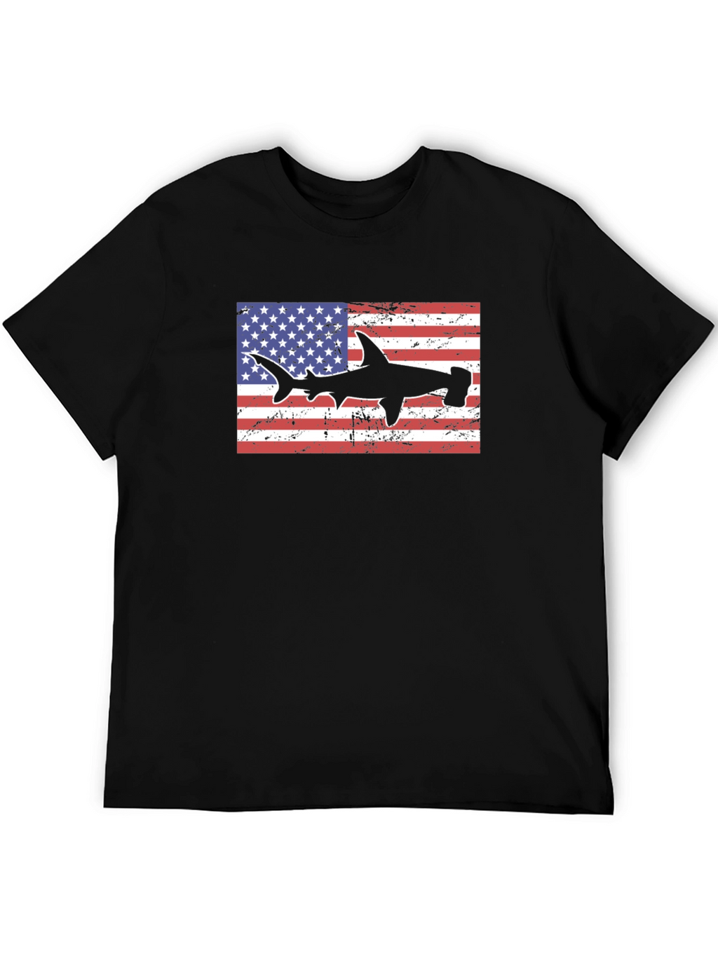 American Flag Hammerhead Shark Black T-Shirt