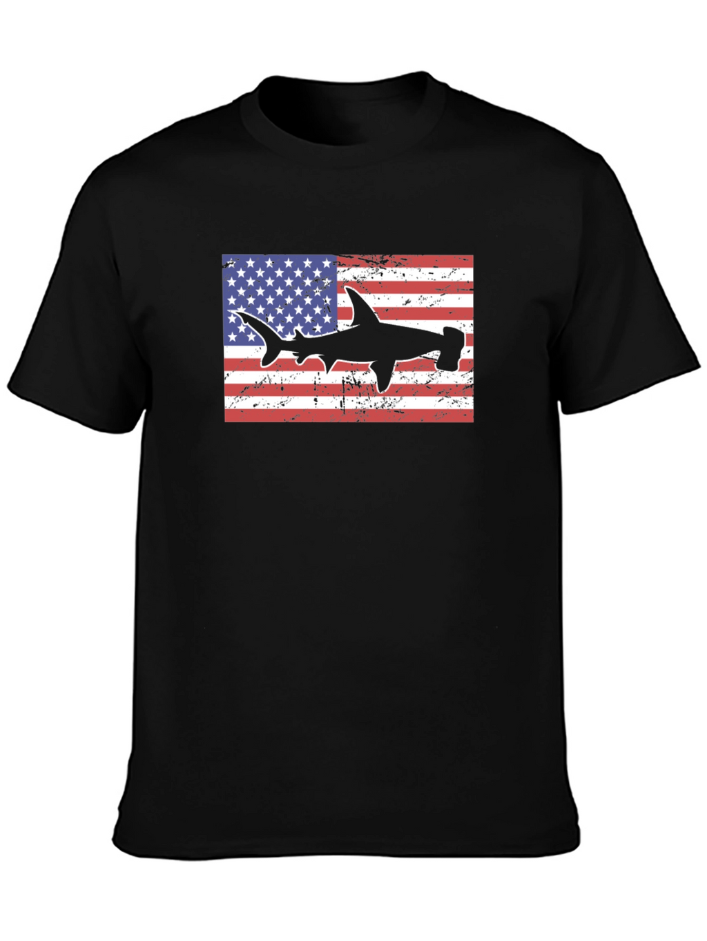 American Flag Hammerhead Shark Black T-Shirt