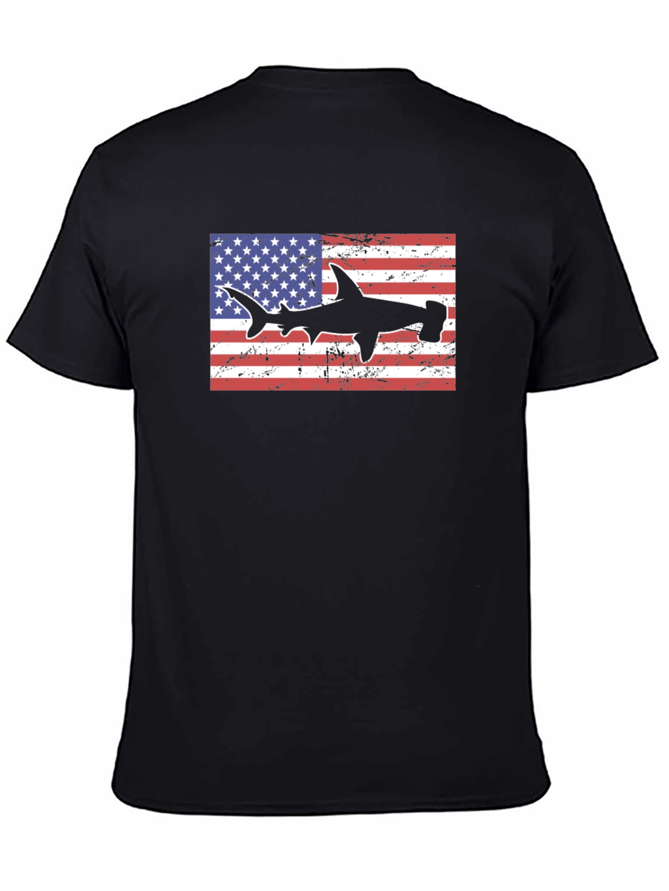 American Flag Hammerhead Shark Black T-Shirt