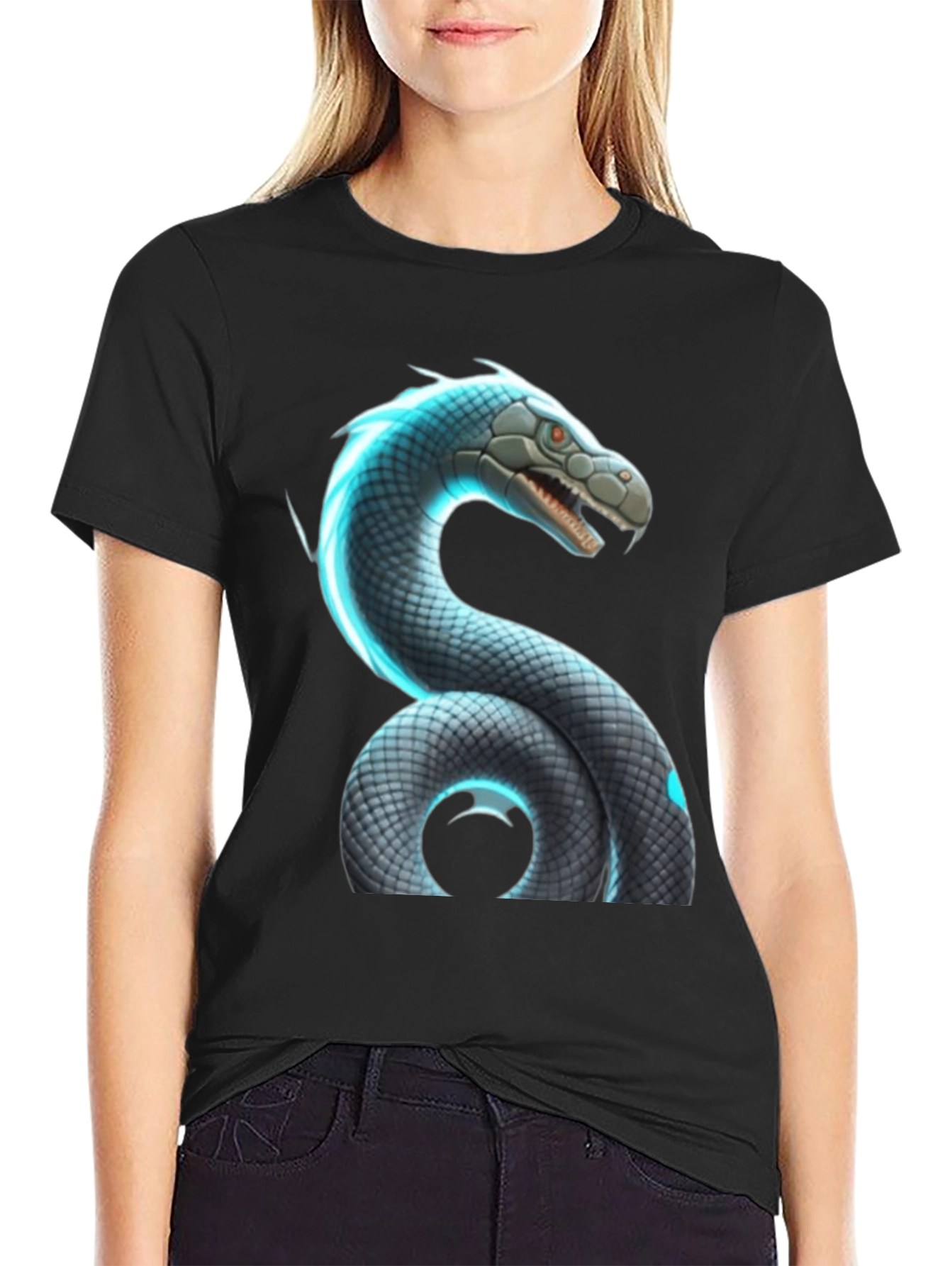 Snake Graphic Tee - Cool Reptile Design Black Shirt