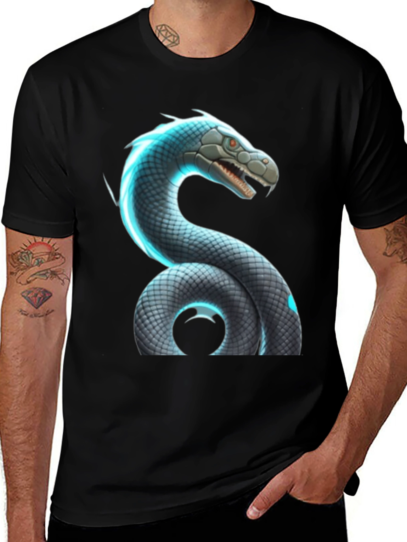 Snake Graphic Tee - Cool Reptile Design Black Shirt