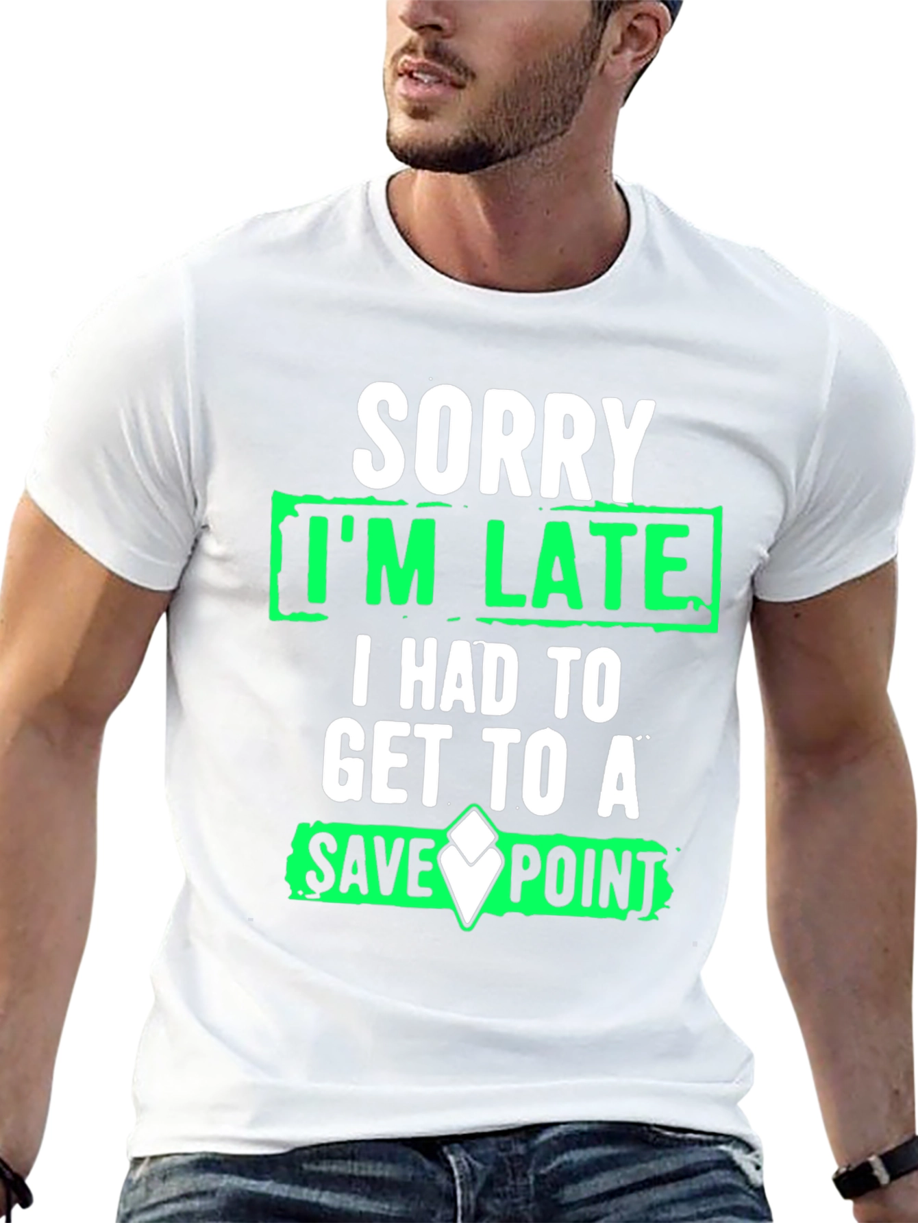 Gamer Humor T-Shirt - Sorry Im Late Save Point Tee